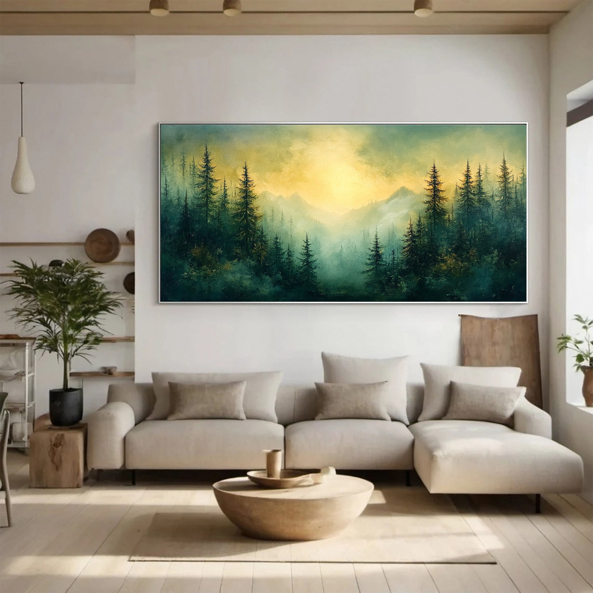 Serene Forest Landscape Wall Art Sunrise Canvas Painting #TP035