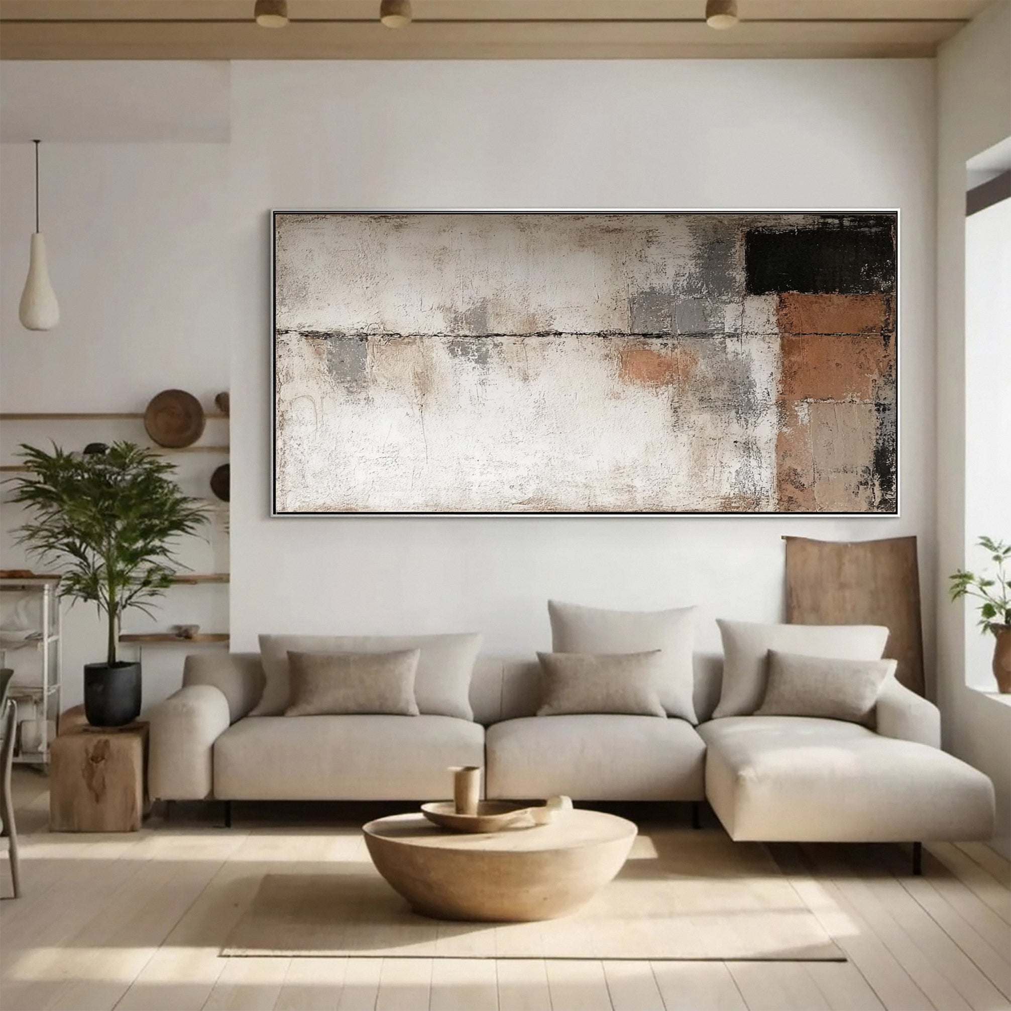 Large Modern Neutral Abstract Canvas Wall Art #AB057