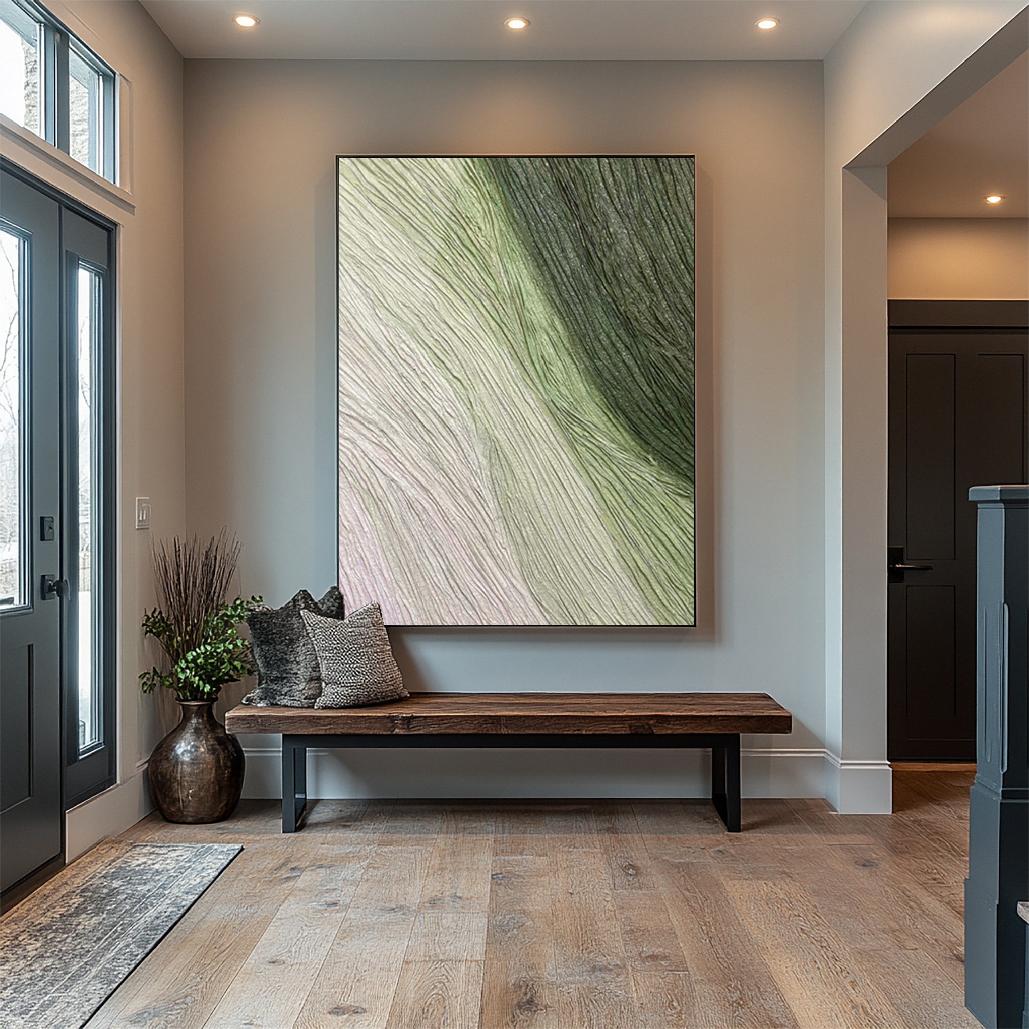 Contemporary Abstract Art with Gentle Green and Neutral Lines #MM633
