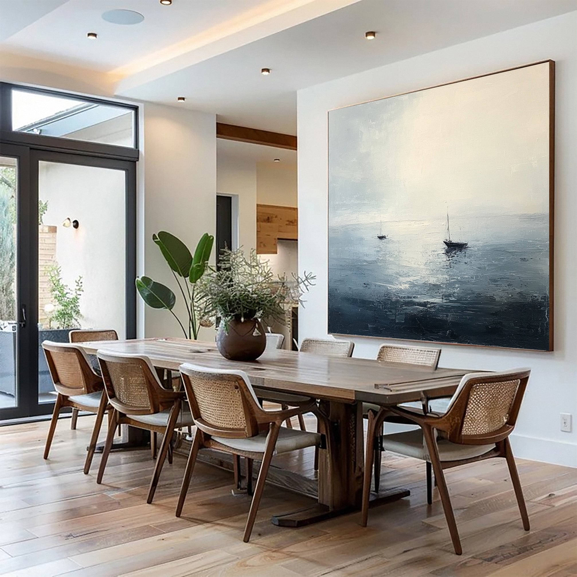 Tranquil Ocean Painting with Sailboats for Modern Homes #AB031