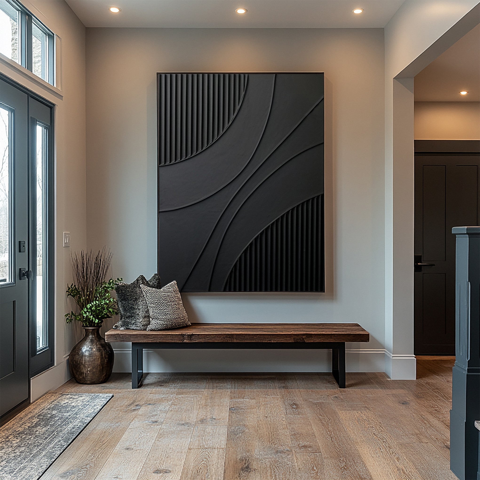 Black Interplay: Contemporary Art with Flowing Smooth Areas #MM611