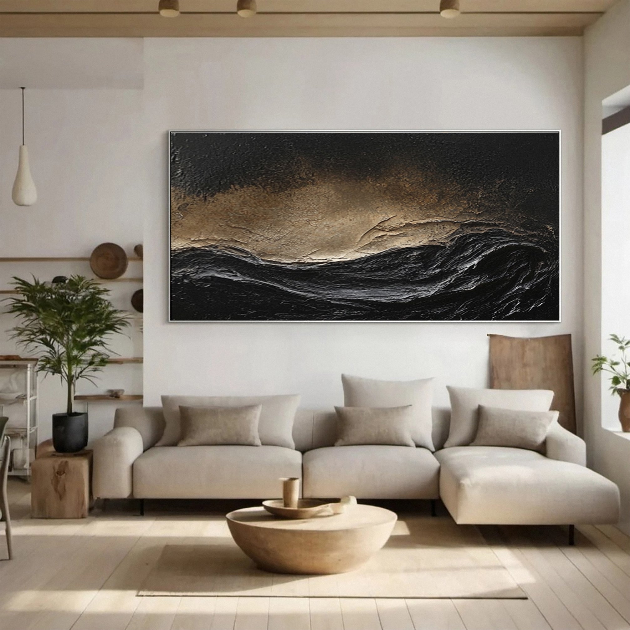 Dynamic Dark Wave Abstract Painting for Elegant Spaces #MM147