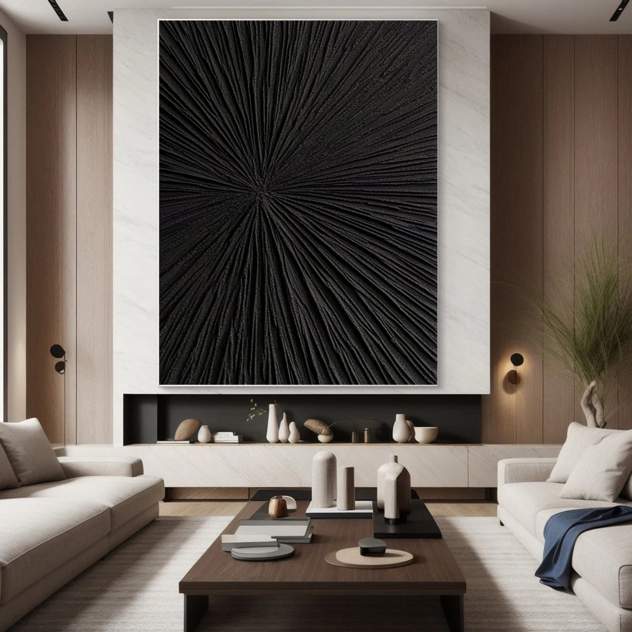 Sleek Black Textured Canvas Art Modern Wall Accent #MM121