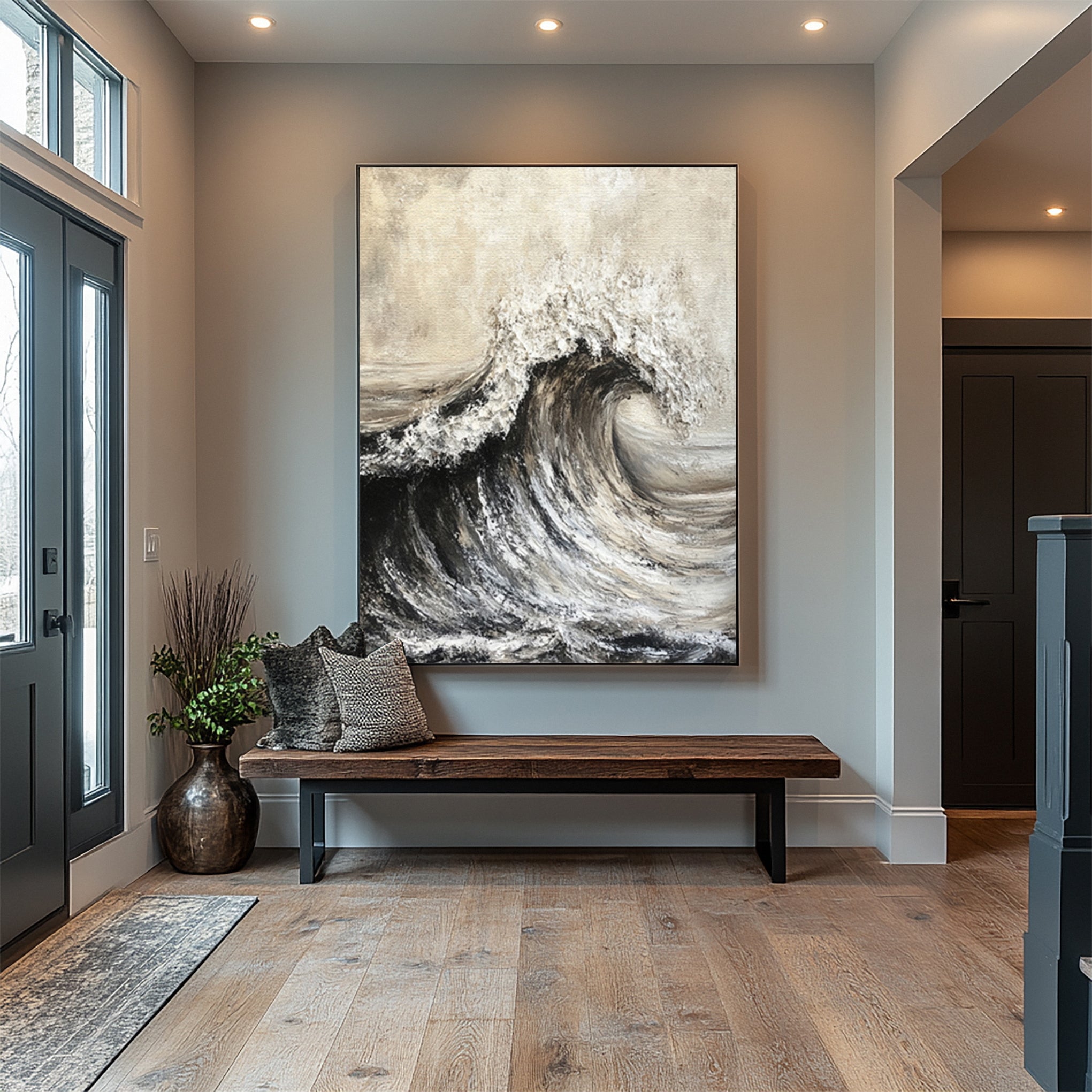 Modern Abstract Wave with Texture and Dramatic Monochrome #MM630