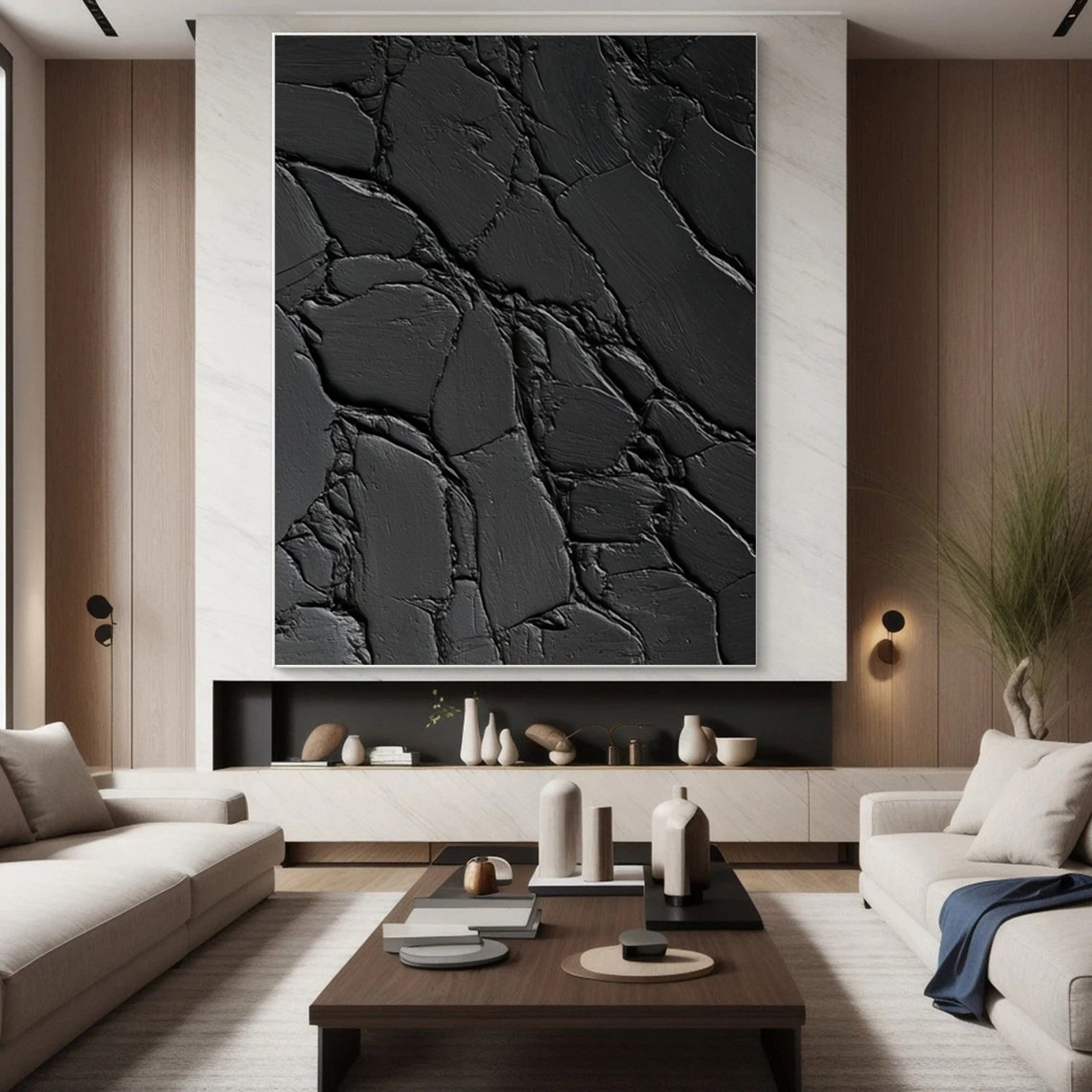 Contemporary Black Canvas Art Minimalist Texture #MM119