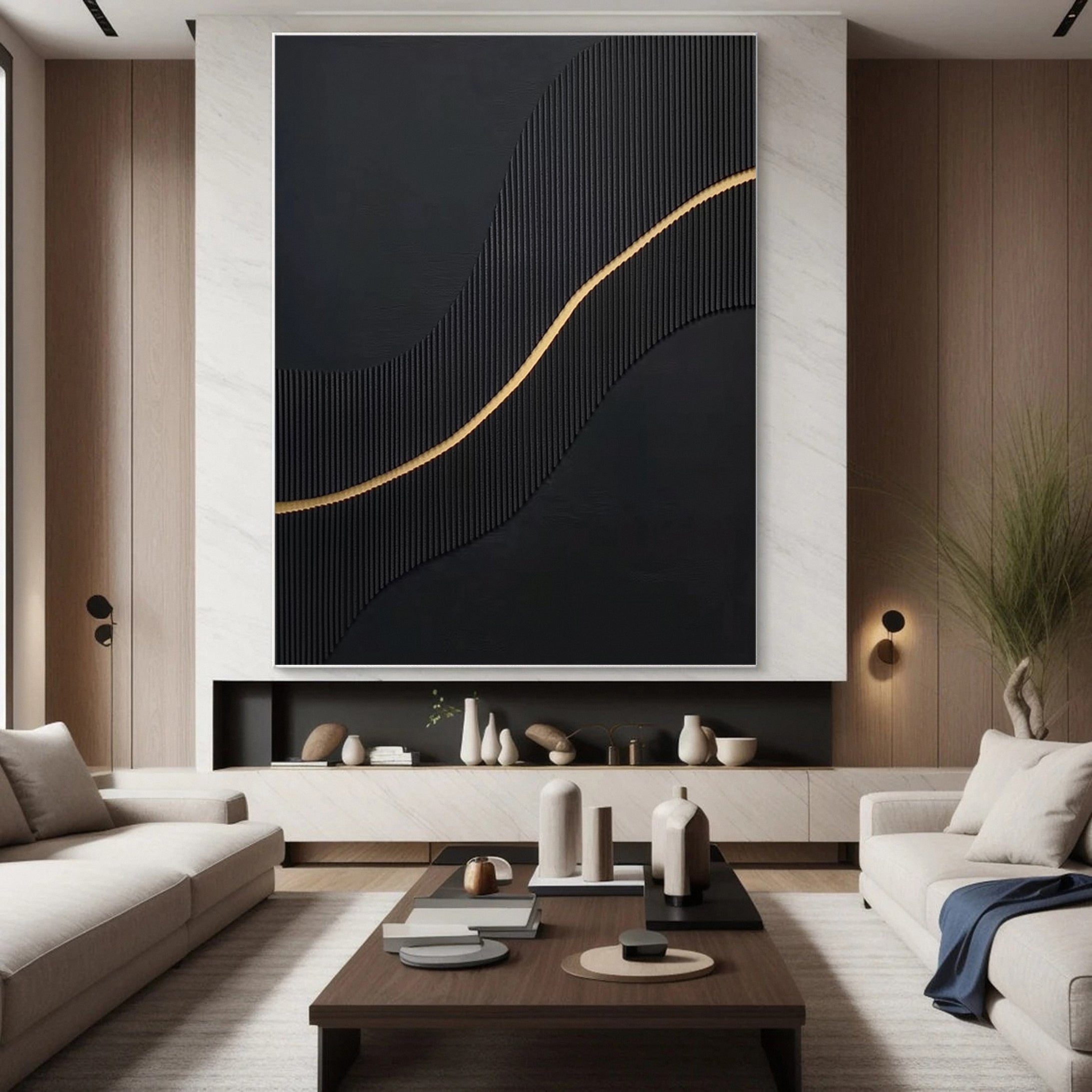 Minimalist Black & Gold Canvas Art Elegant Wall Decor #MM127