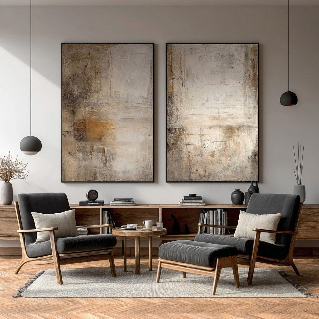 Hand-Painted Large Abstract Set: White & Beige Texture #AG 018