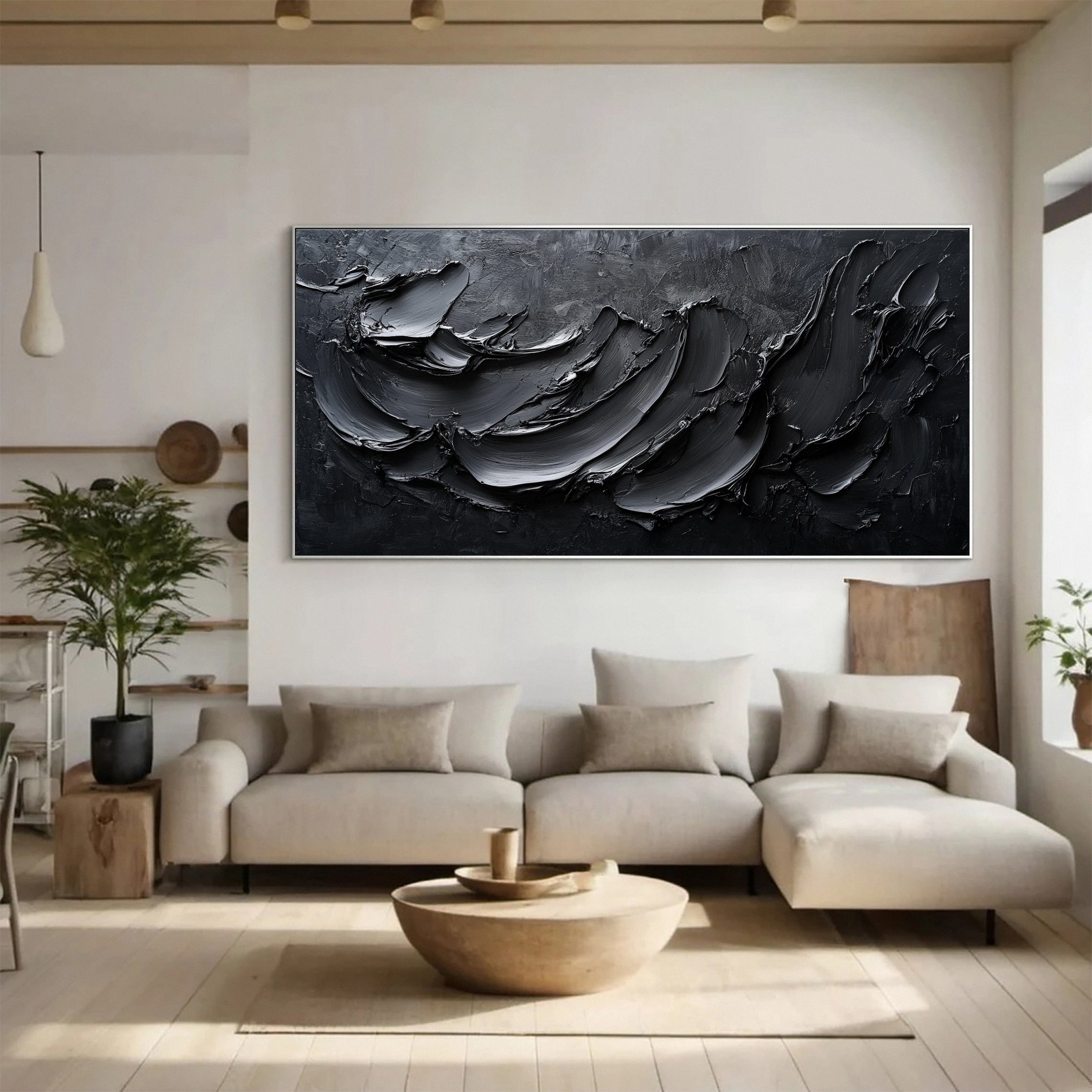 Luxurious Black Textured Artwork Modern Home Decor #MM111