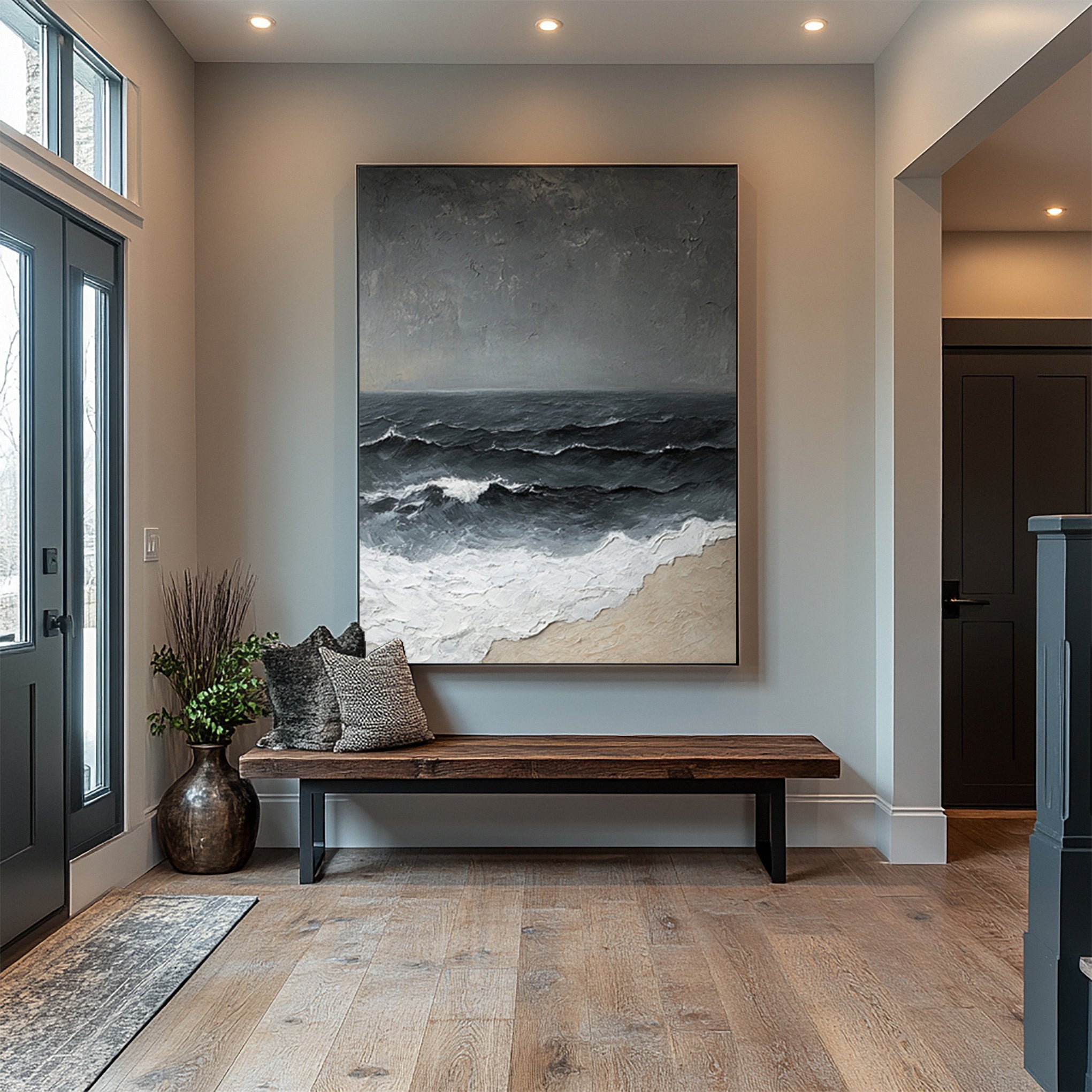 Breaking Waves on a Grey Day: Modern Textured Ocean Art #MM627
