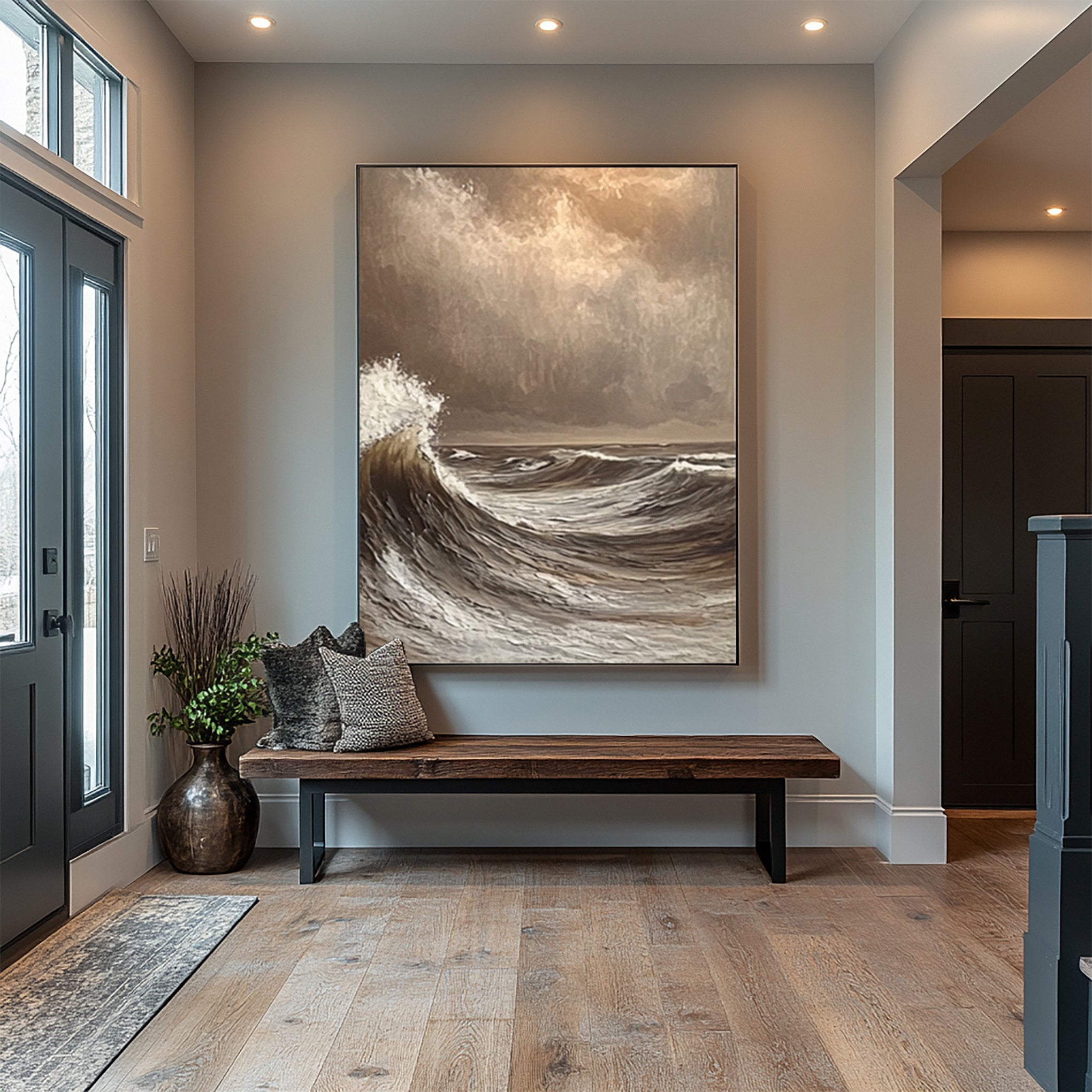 Tempestuous Coastal Break: Dramatic Ocean Wave Canvas #MM620