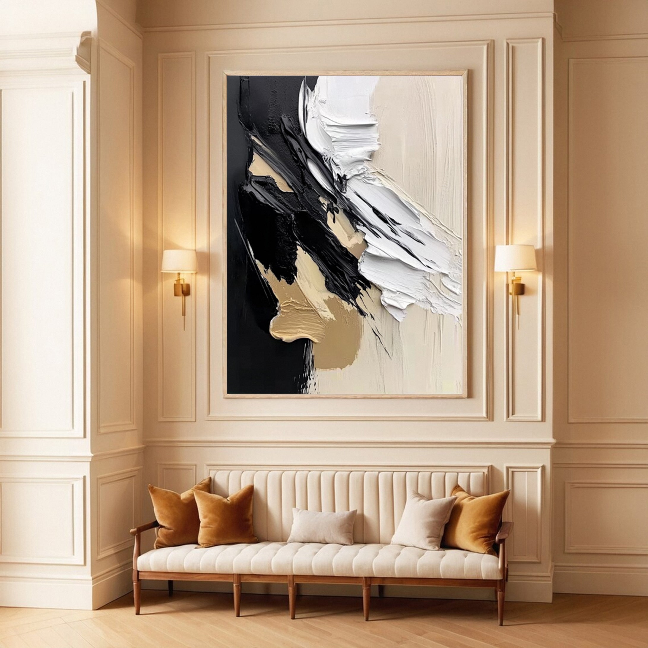 Neutral Tone Textured Art Black & White Statement Piece #MM152