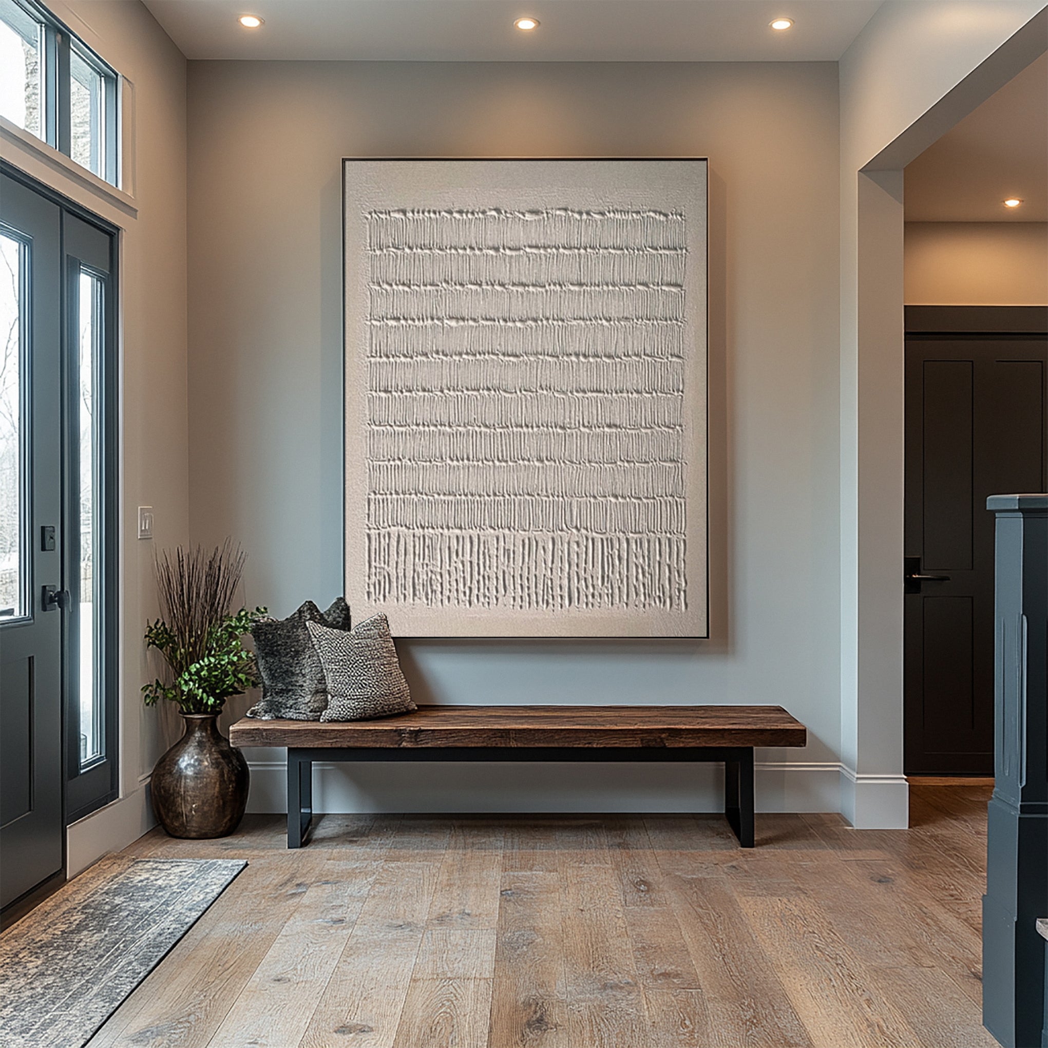 Quiet Code: Minimalist Art with Uniform Vertical Inscriptions #MM587