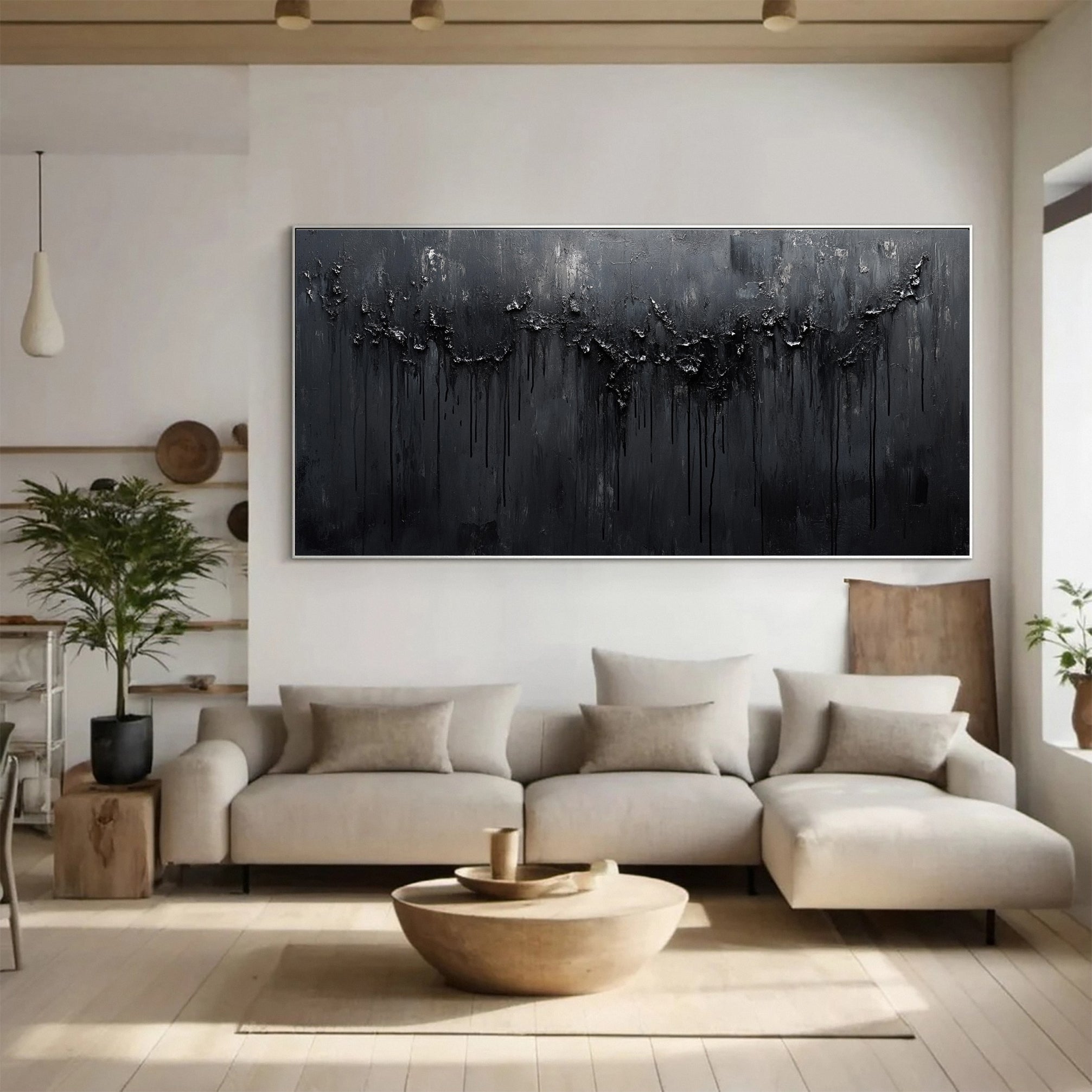 Modern Black Textured Wall Art for Living Room Decor #MM112