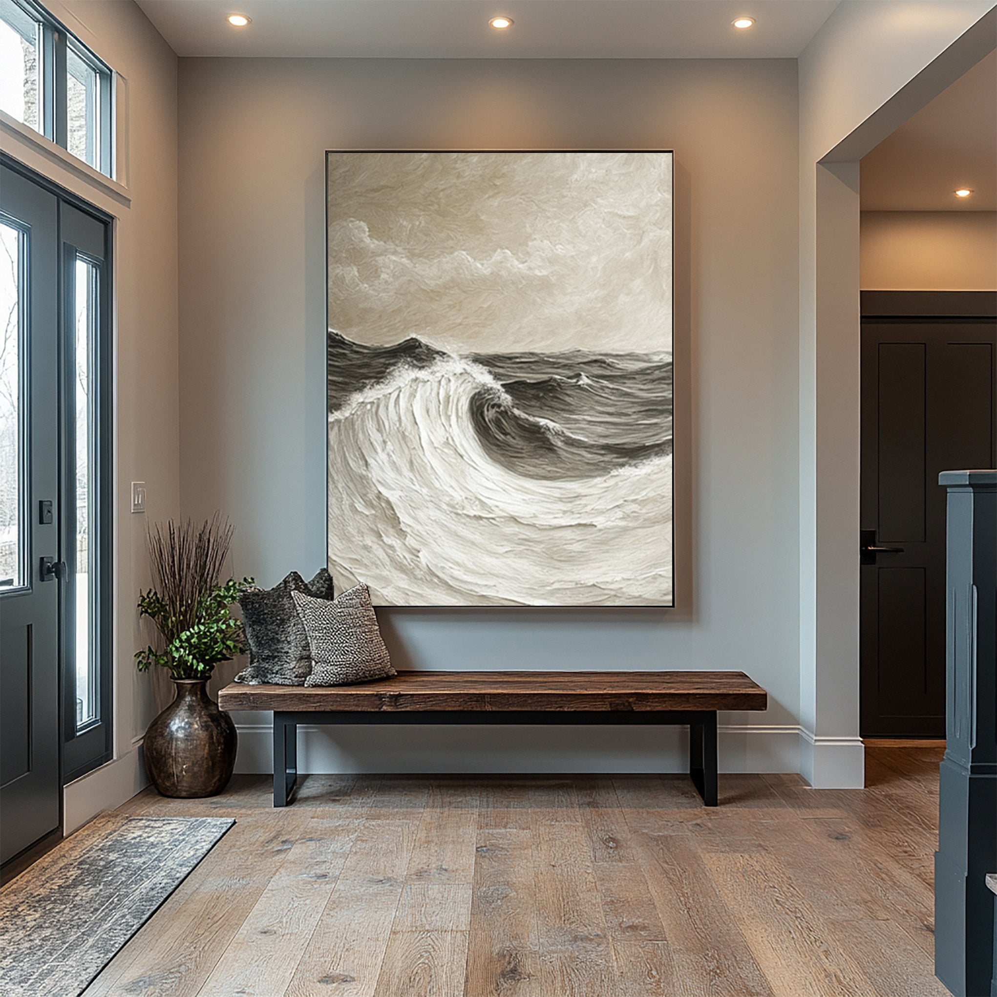 Sculpted Seascape in Neutral Hues: Abstract Ocean Wave Relief #MM621