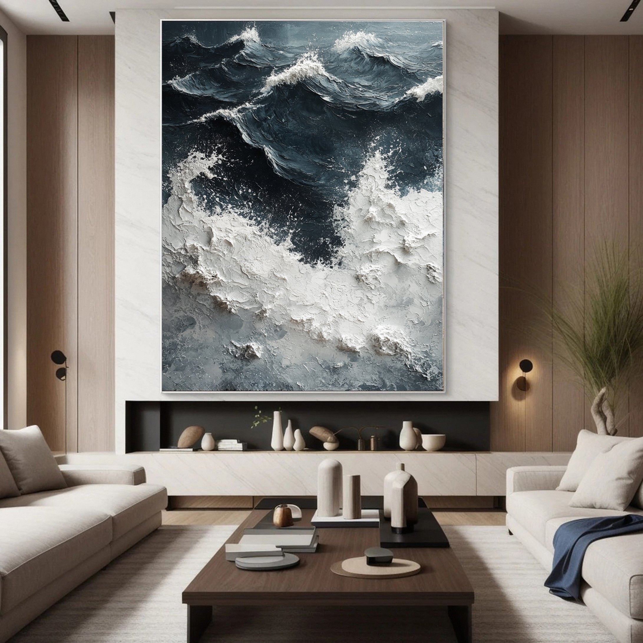 Textured Ocean Wave Canvas Dramatic Coastal Wall Art #OP043