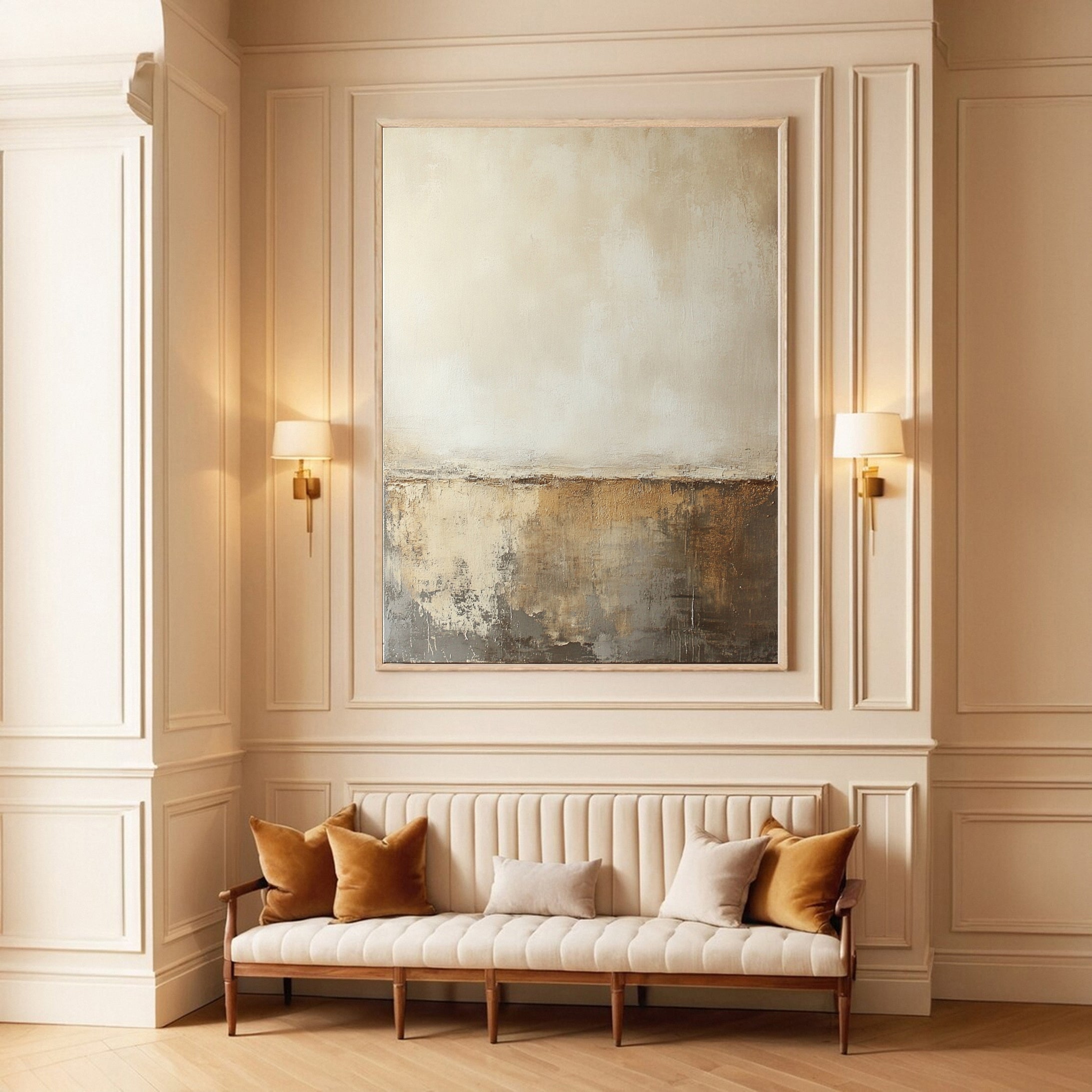 Neutral Abstract Art with Gold Metallic Accents #AB055