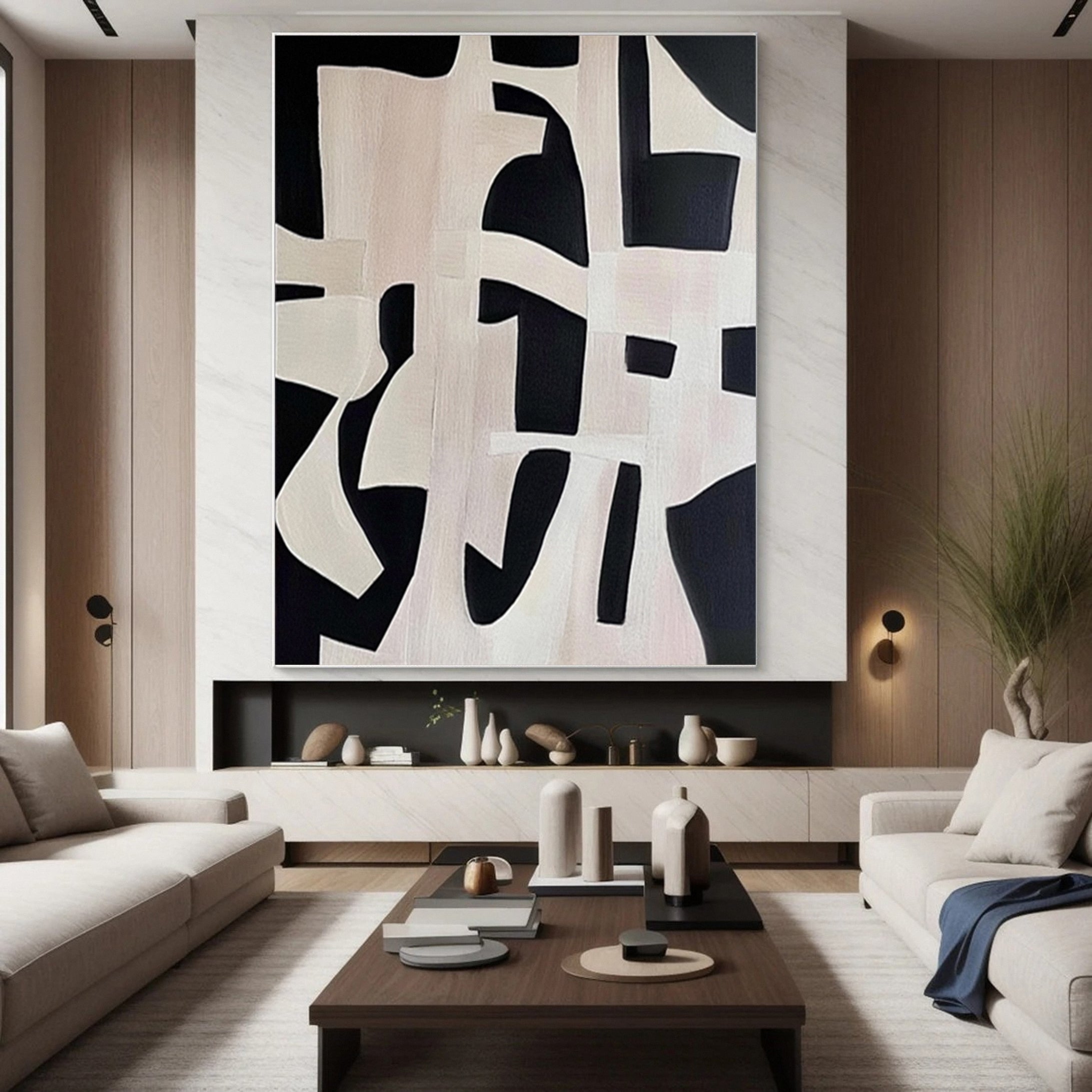 Minimalist Black and White Geometric Wabi Sabi Painting #MM135