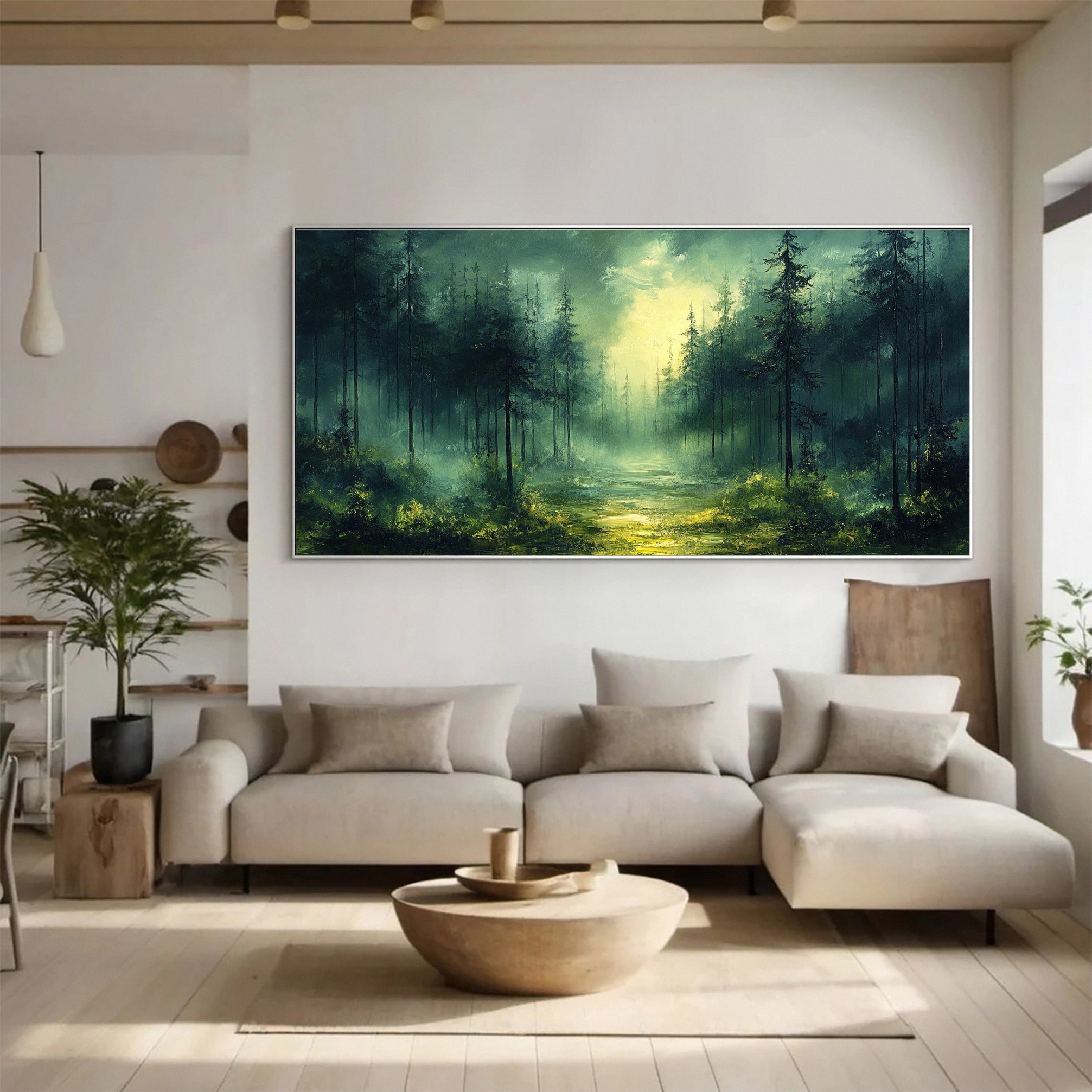 Green Forest Sunrise Canvas Large Landscape Wall Art for Home #TP036