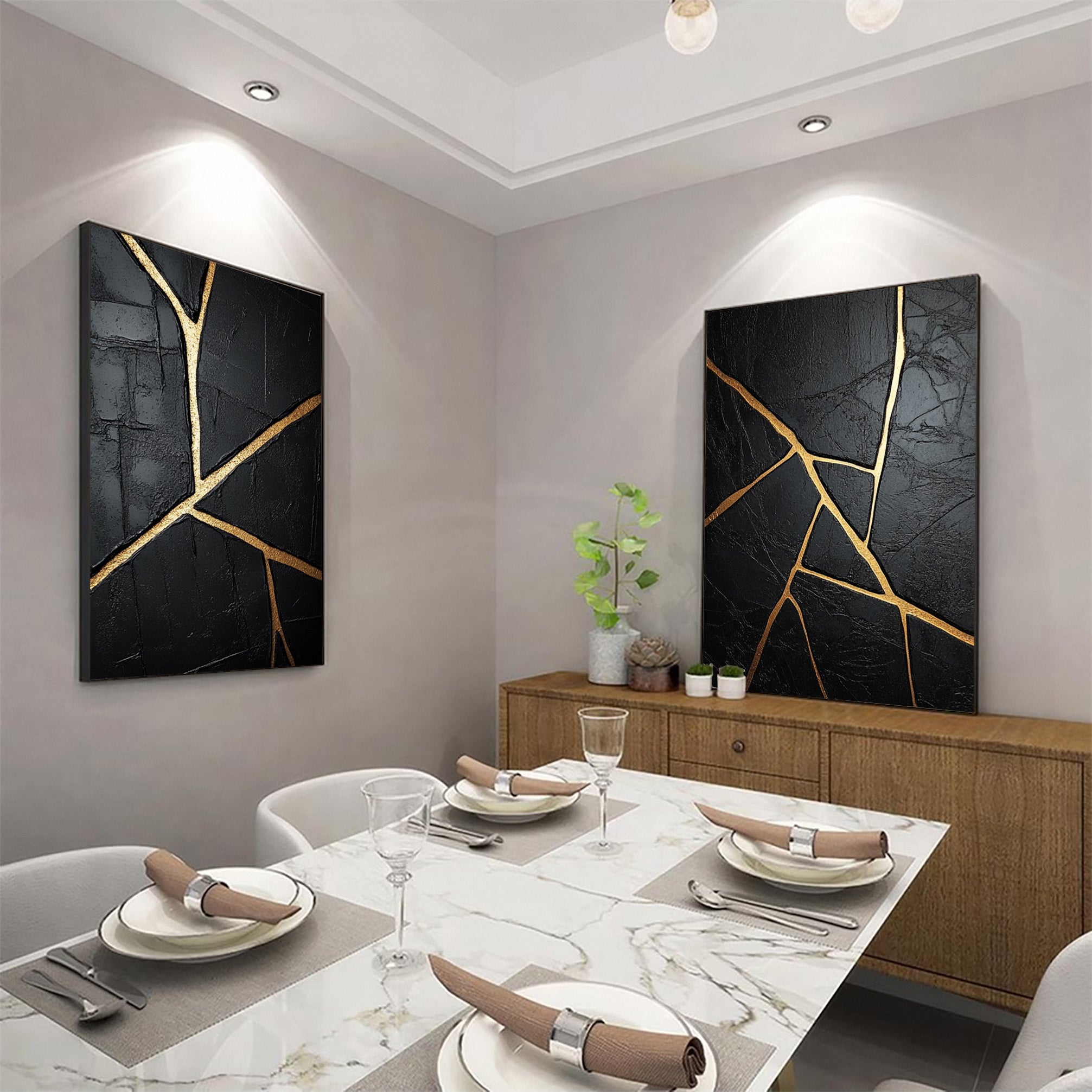 Chic Black and Gold Abstract Wall Art Set for Stylish Homes #MMS052