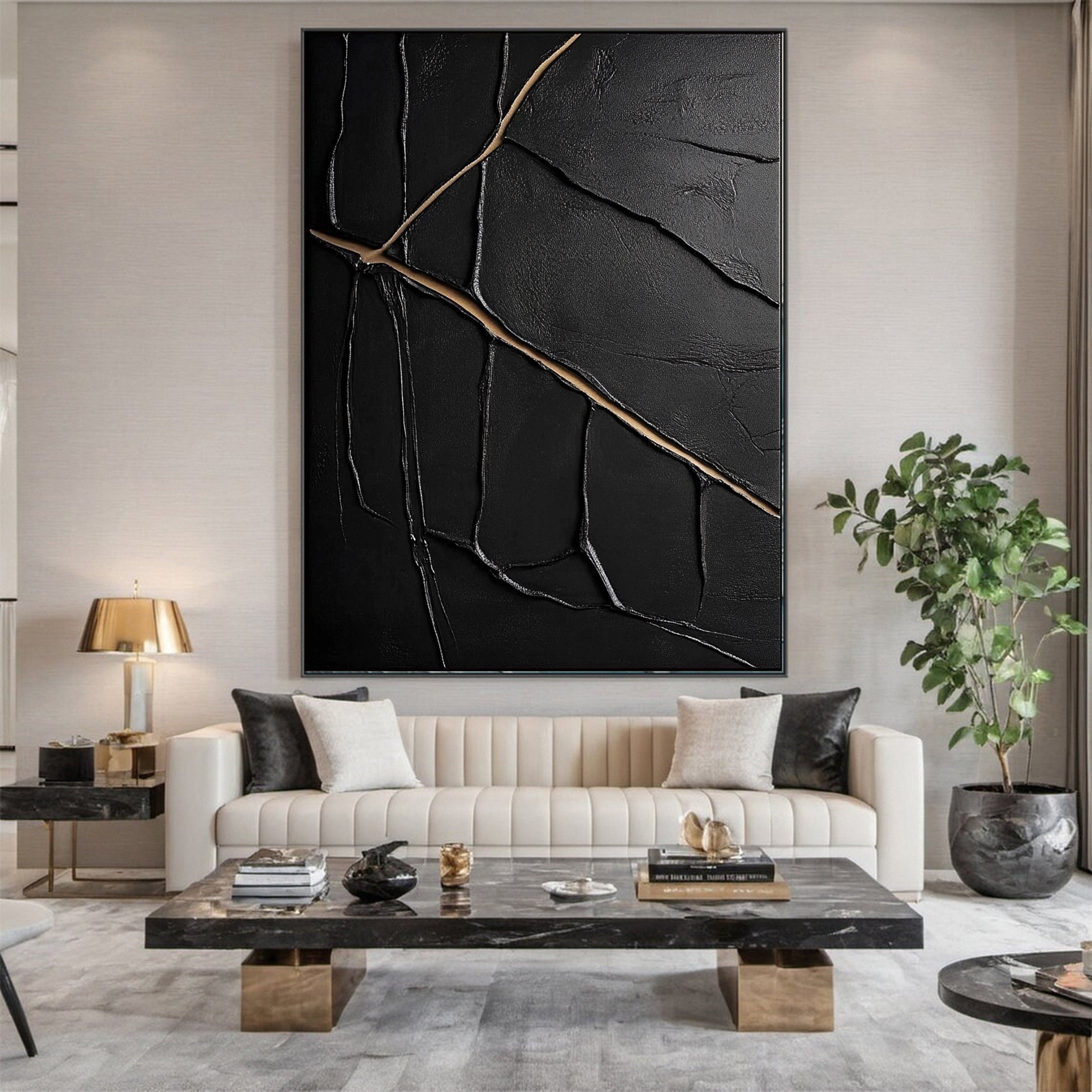 Textured Black and Gold Abstract Painting