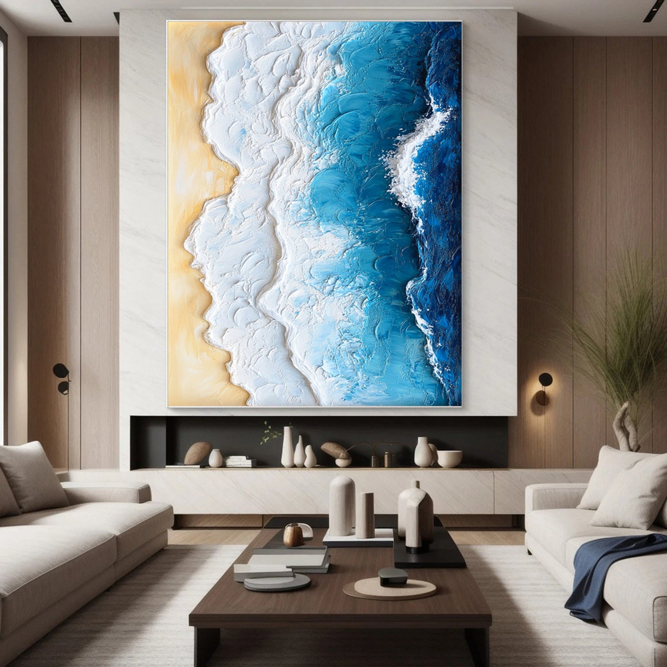 Modern Beach Canvas Art Vibrant Textured Ocean Wave Painting #OP030