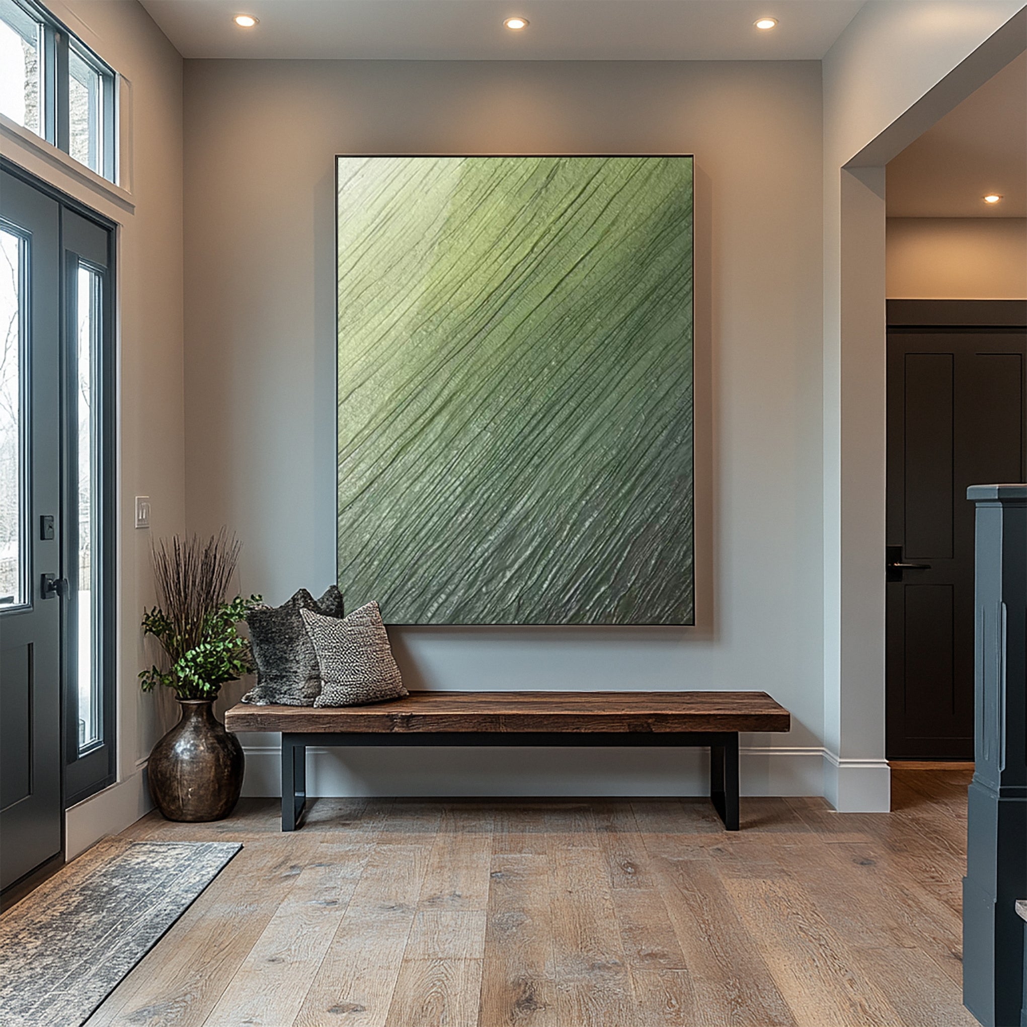 Ethereal Green Flow: Modern Abstract with Diagonal Detail #MM622