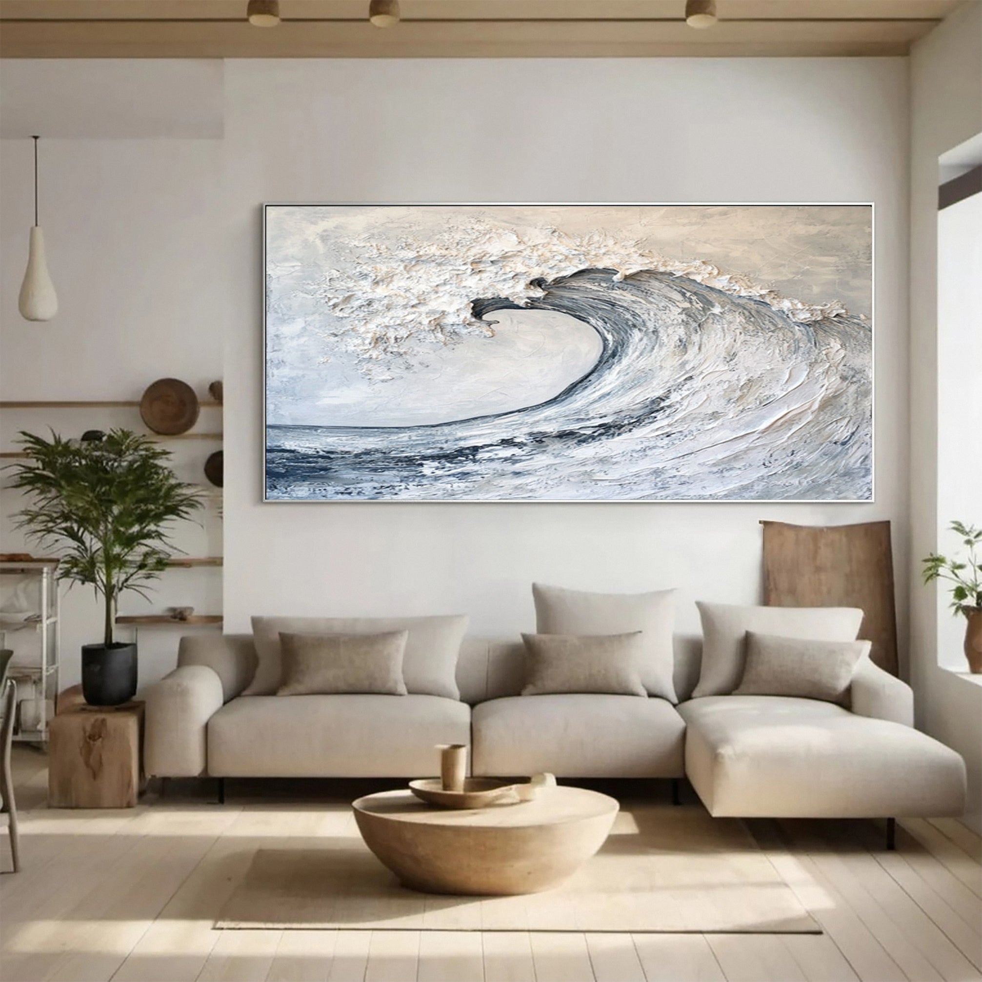 Luxury Ocean Wave Art Neutral Textured Canvas Decor #OP025