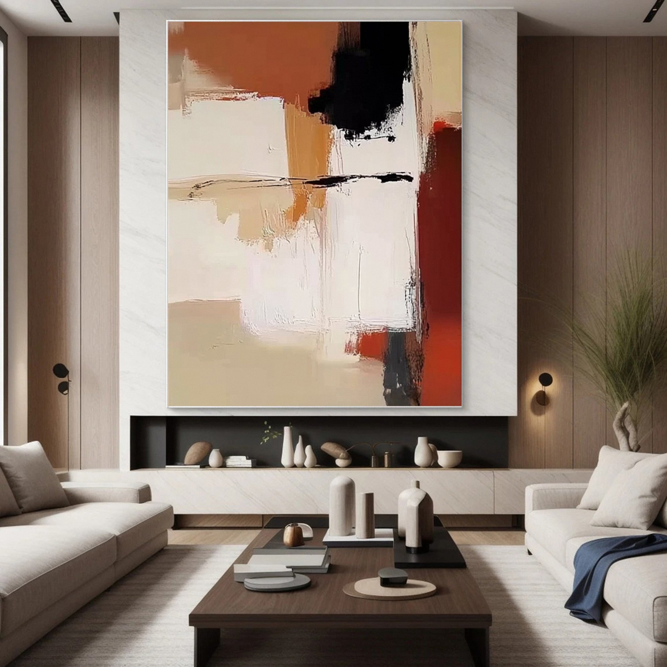 Modern Abstract Art Red and Neutral Tones Painting for House #MC027