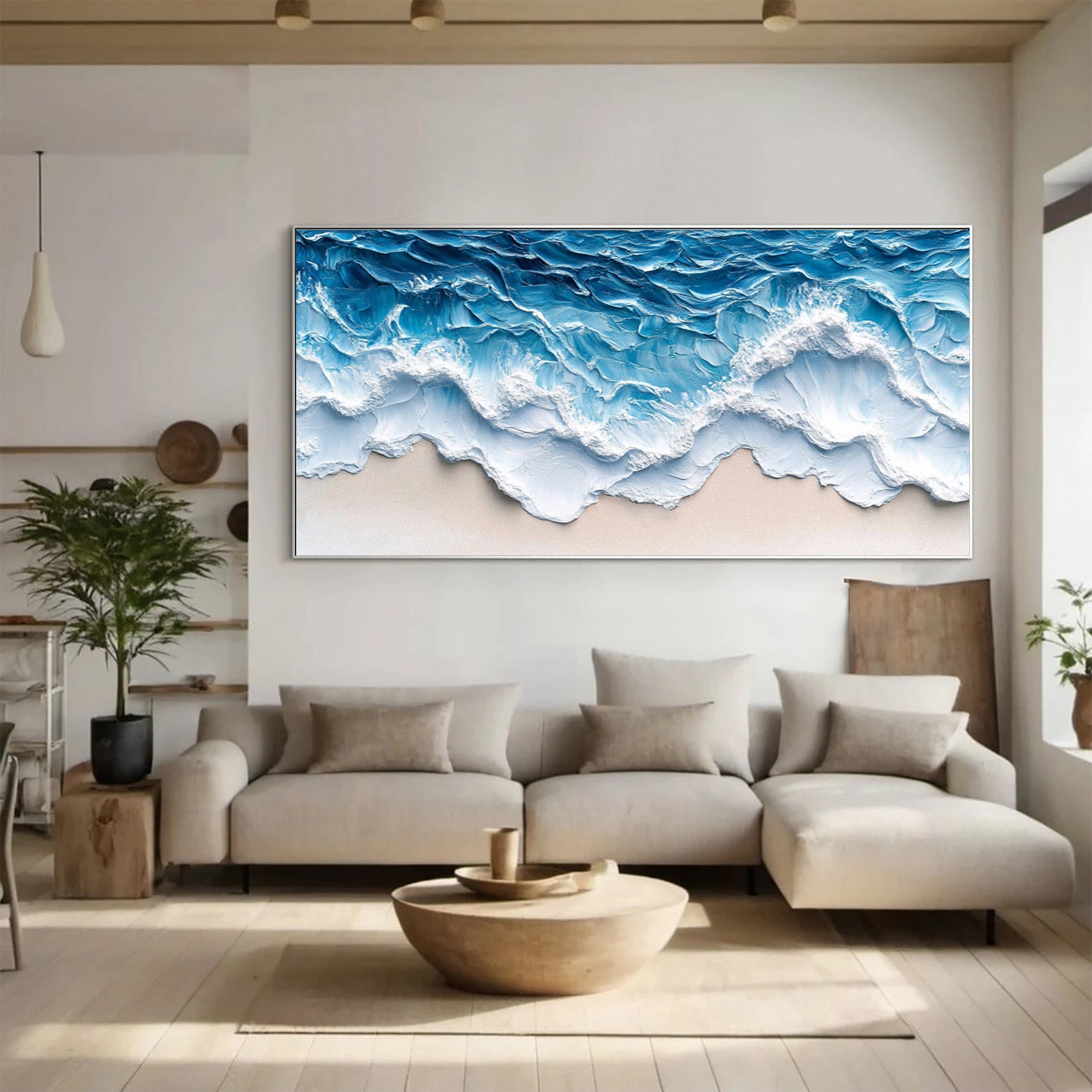 Handmade Beach Wave Painting Coastal Canvas Art for Home #OP008