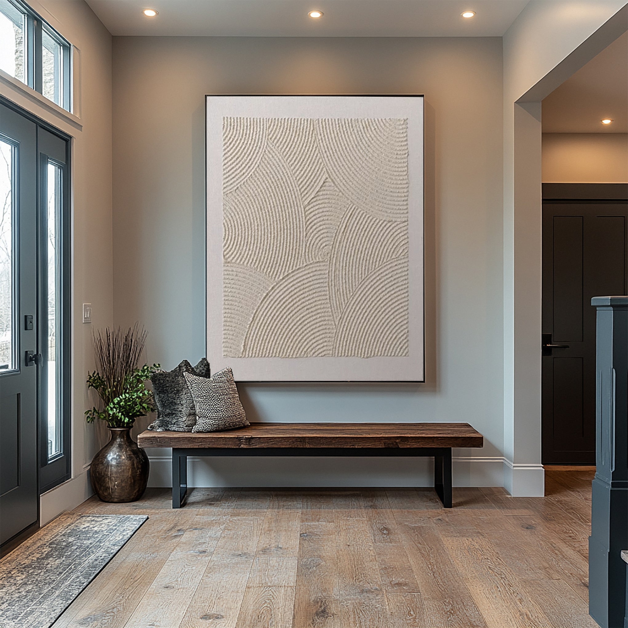 Neutral Arcs: Textured Abstract with Overlapping Fan Patterns #MM596