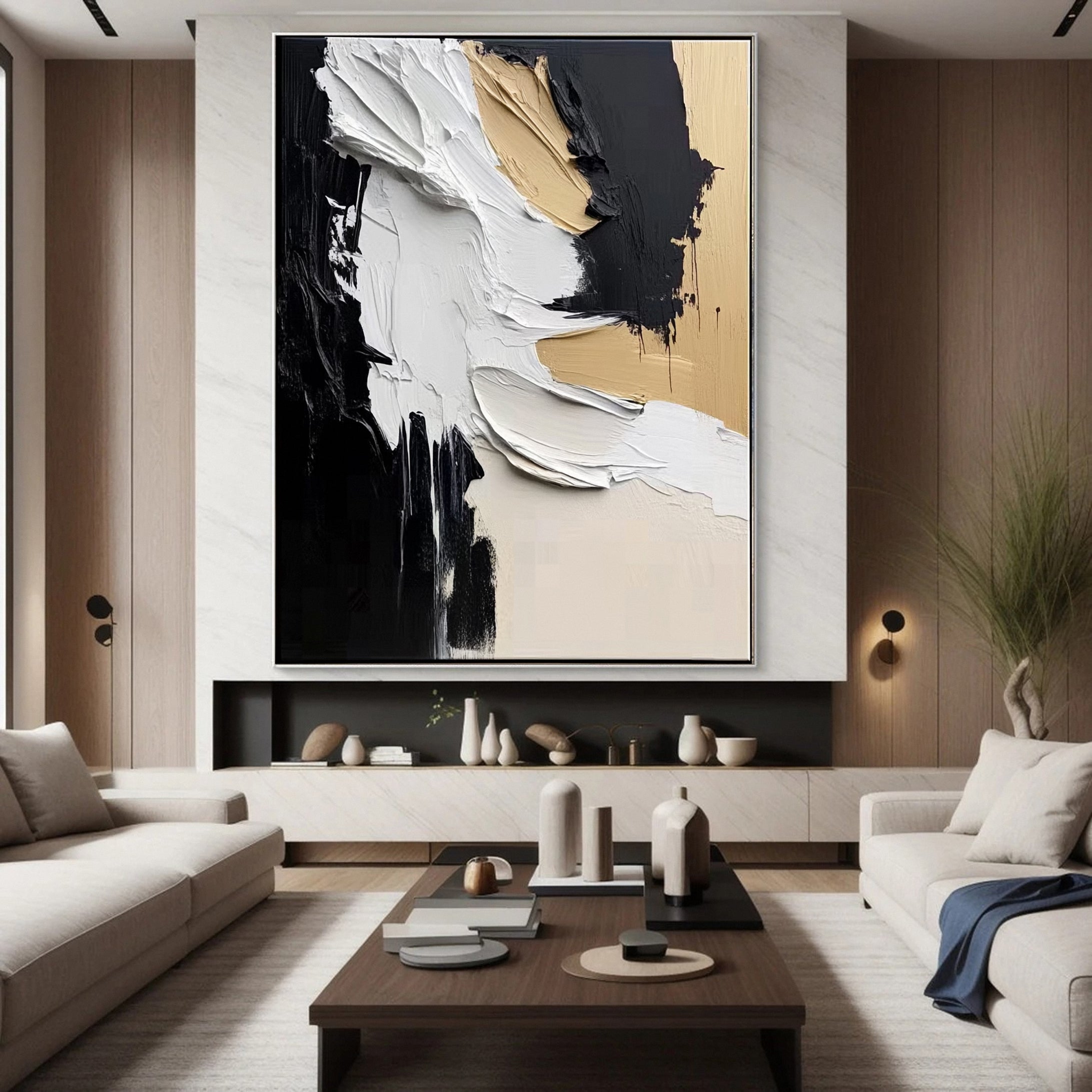 Modern Abstract Black & Beige Canvas