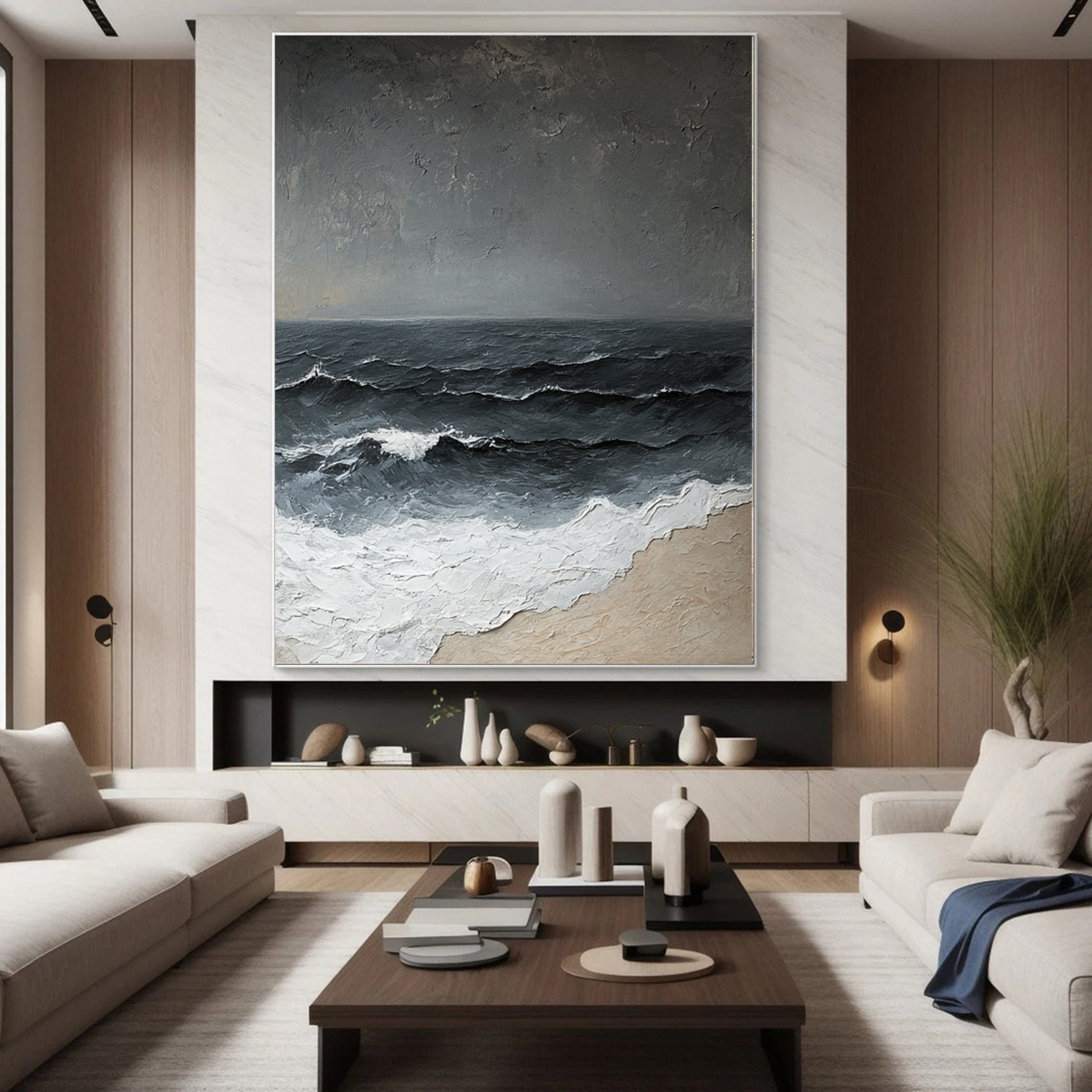 Textured Stormy Ocean Canvas Abstract Coastal Wall Decor #OP036