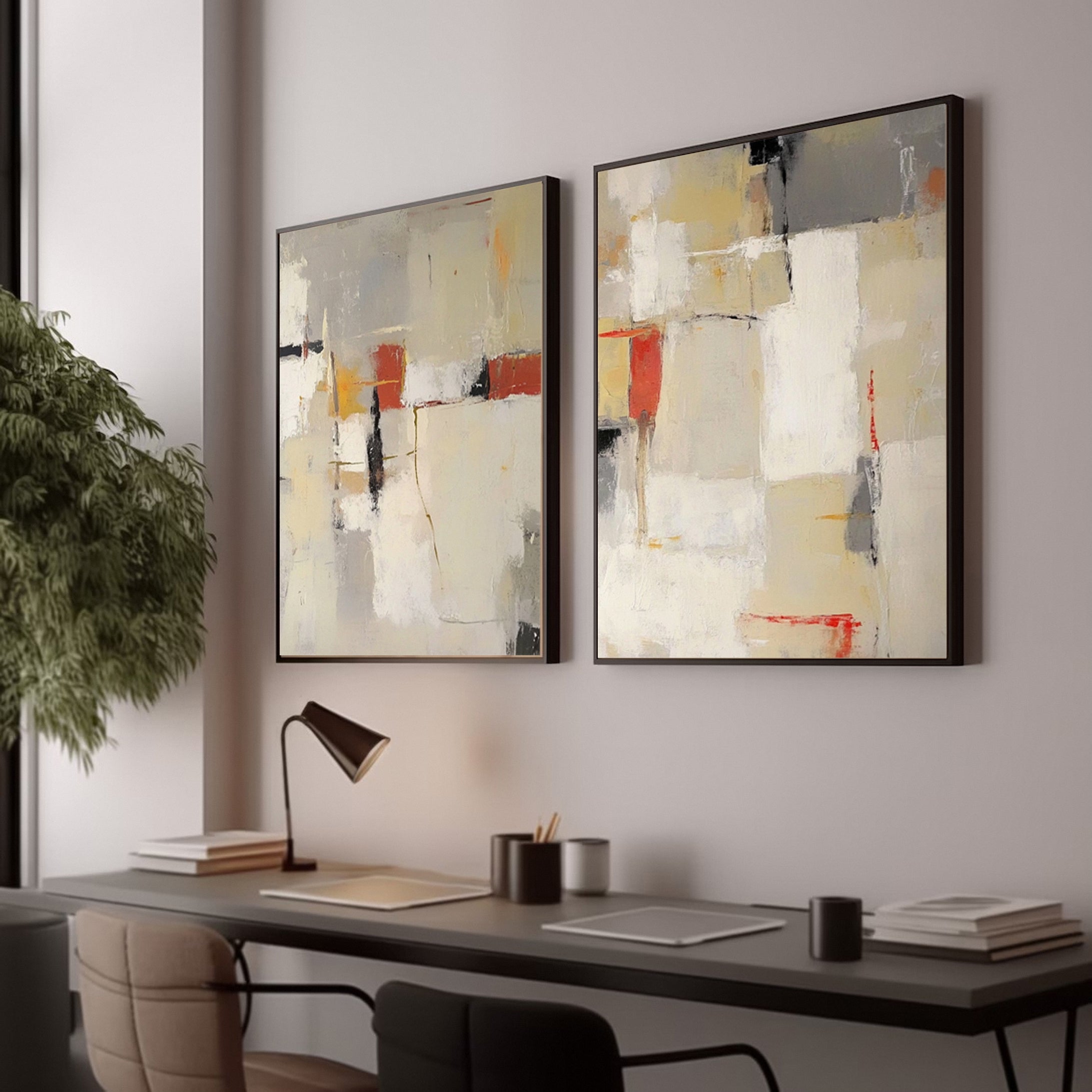 Modern Abstract Painting Neutral Wall Art for Living Room #MMS054