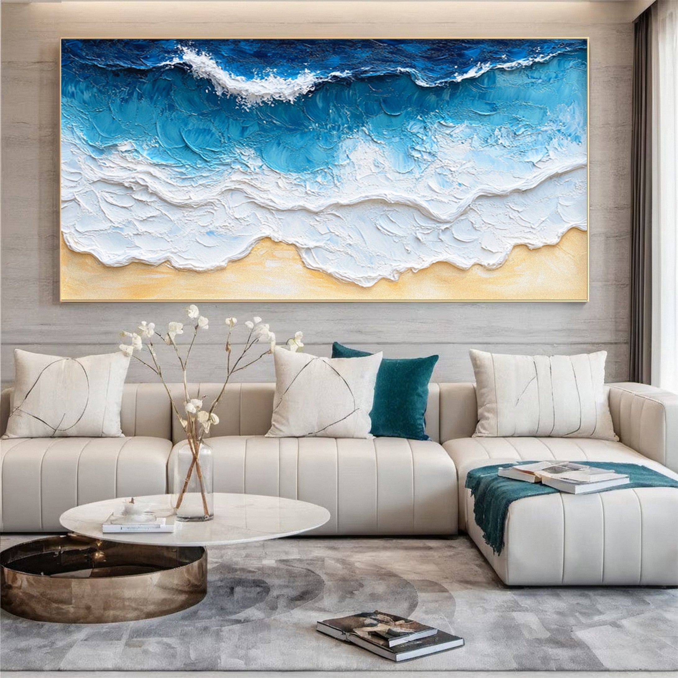 Textured Ocean Wave Canvas Vibrant Coastal Wall Art for Home #OP007