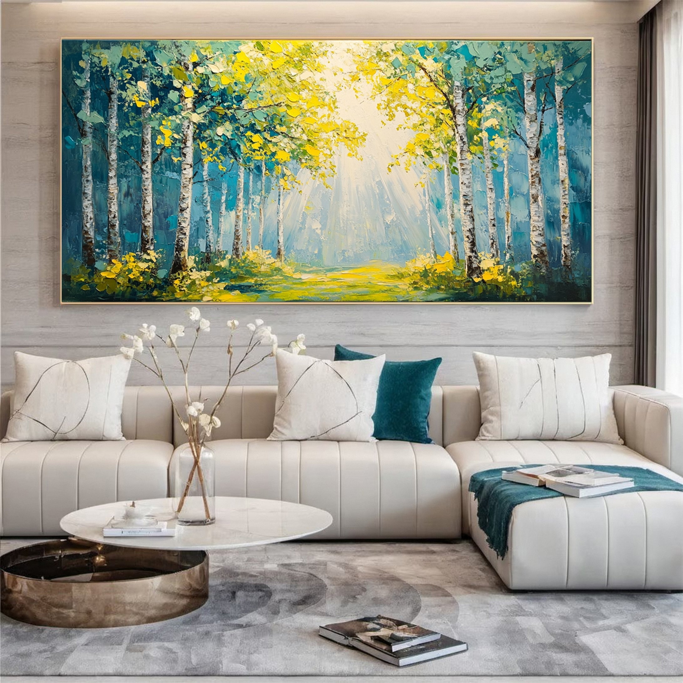 Serene Forest Landscape Wall Art Sunrise Canvas Painting For Home