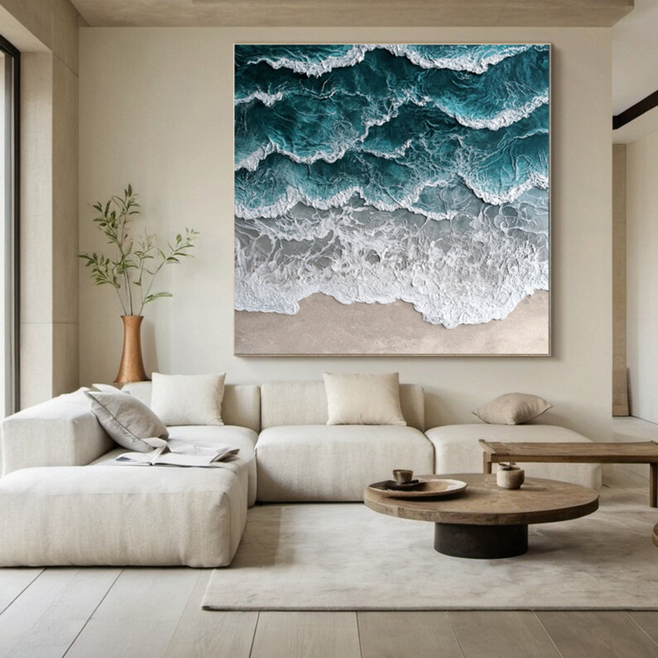 Large Abstract Ocean Wave Canvas Teal Beach Coastal Wall Art #OP010