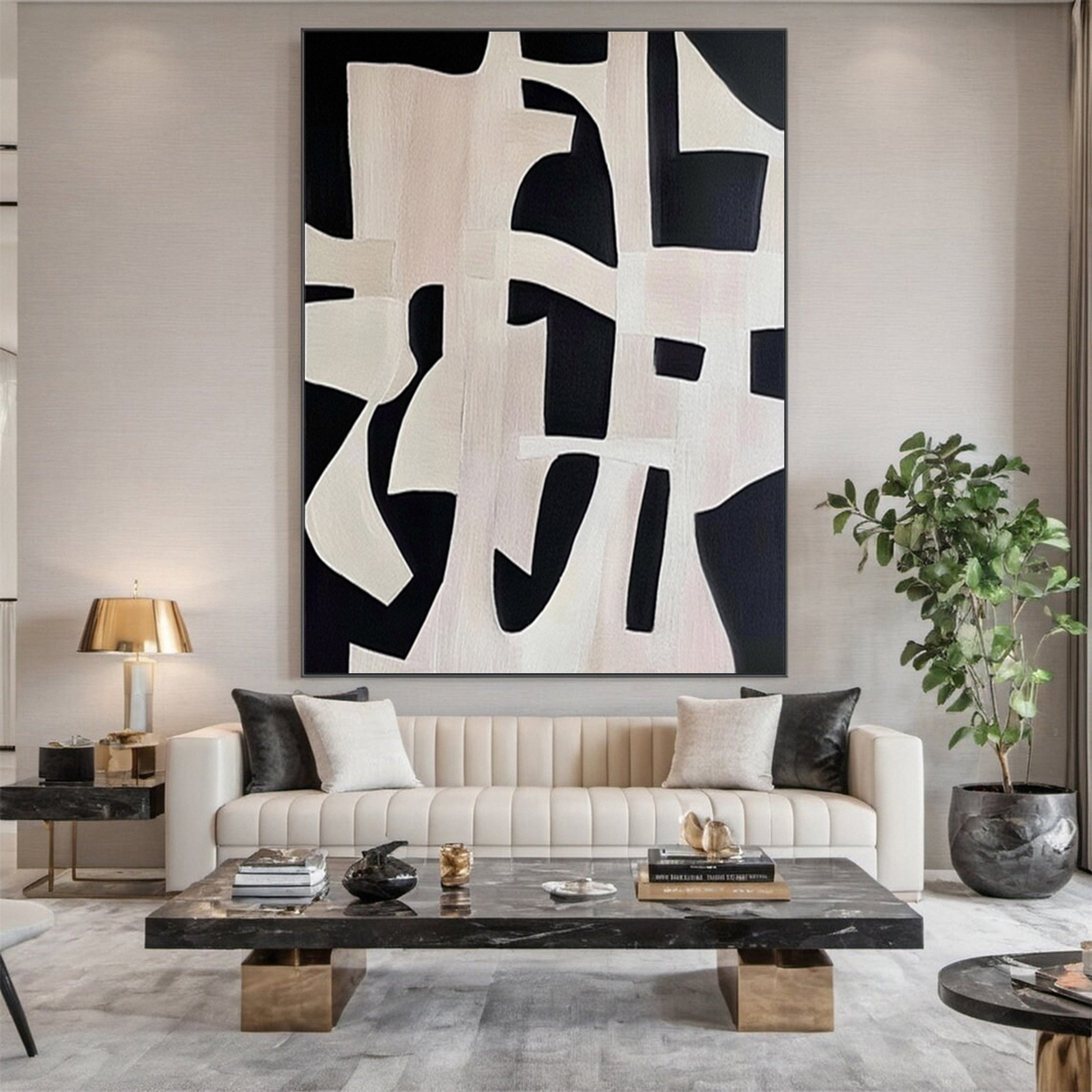 Black and White Geometric Wabi Sabi Painting