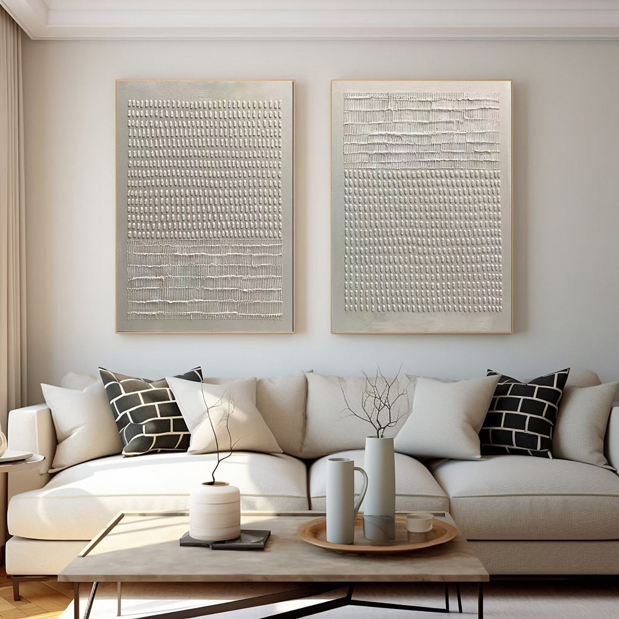 Organic Linear Impressions:Modern Diptych with Textured Bands #MM624
