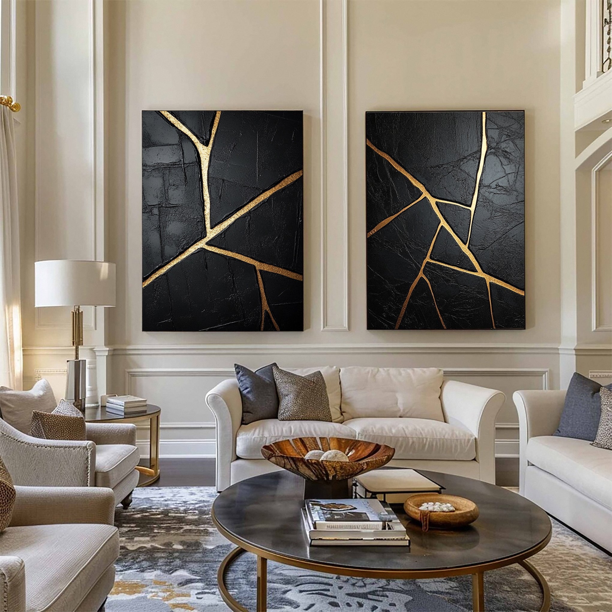 Chic Black and Gold Abstract Wall Art Set for Stylish Homes #MMS052