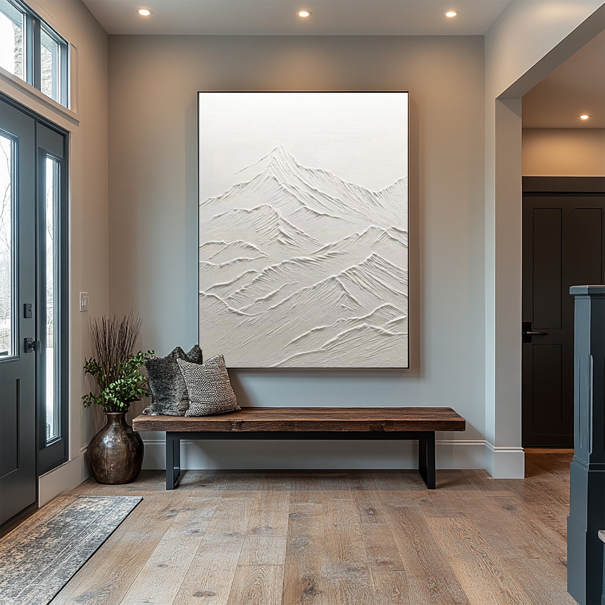 Ethereal White Peaks: Contemporary Canvas with Mountain Forms #MM625