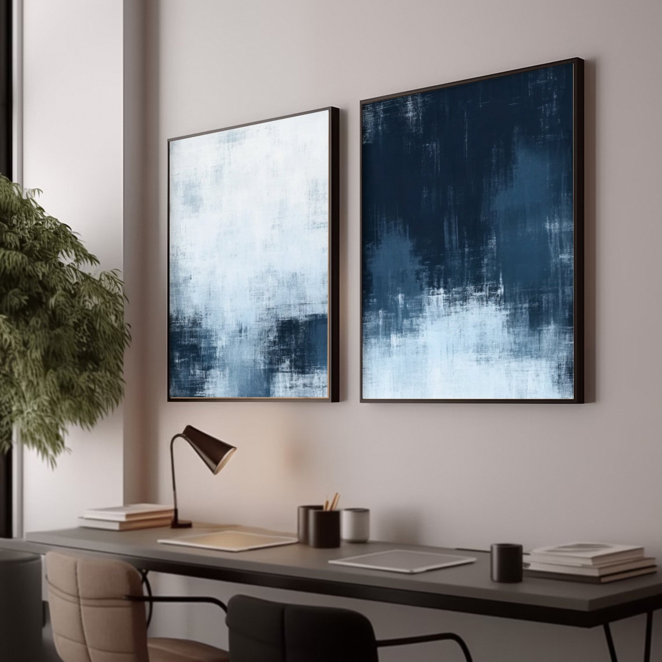 Elegant Blue Gradient Art for Modern Living Rooms Set of 2 #ABS004