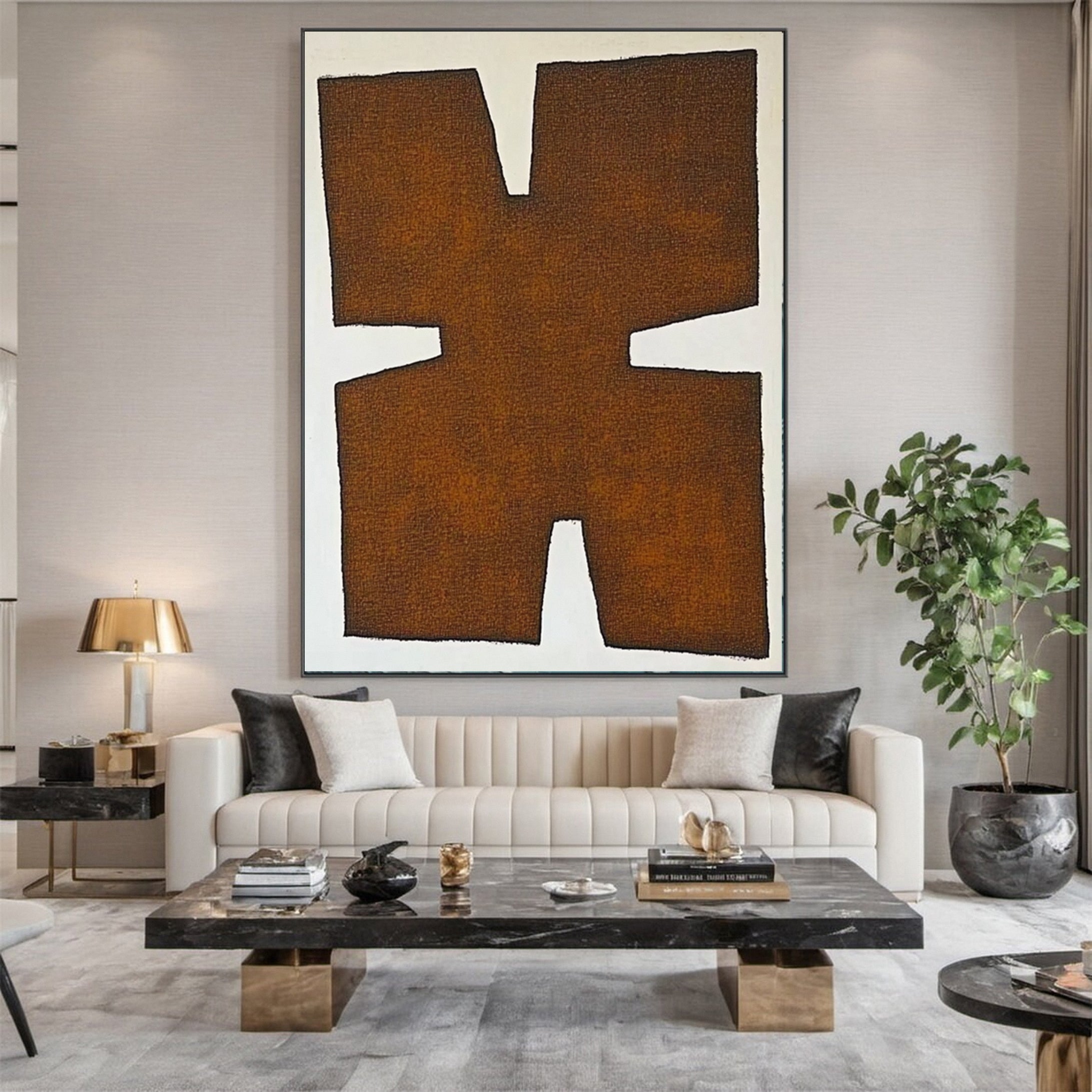 Dynamic Brown and White Geometric Abstract Painting #MM144