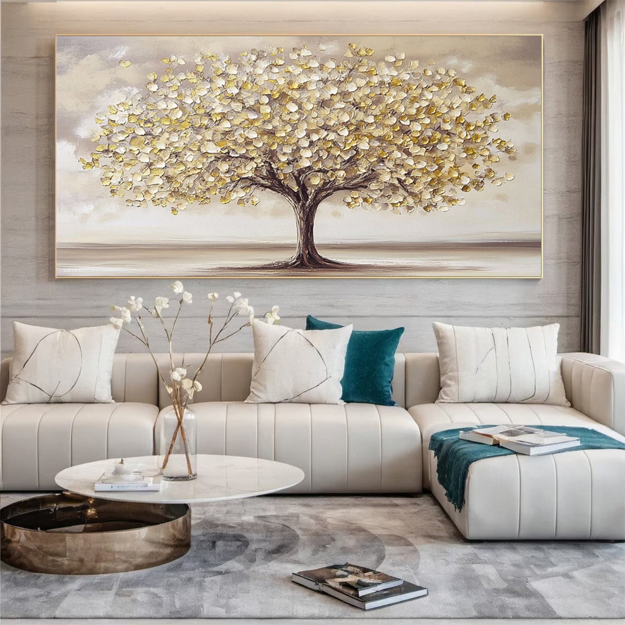 Luxurious Golden Tree Artwork Rich Textured Decor #TP031