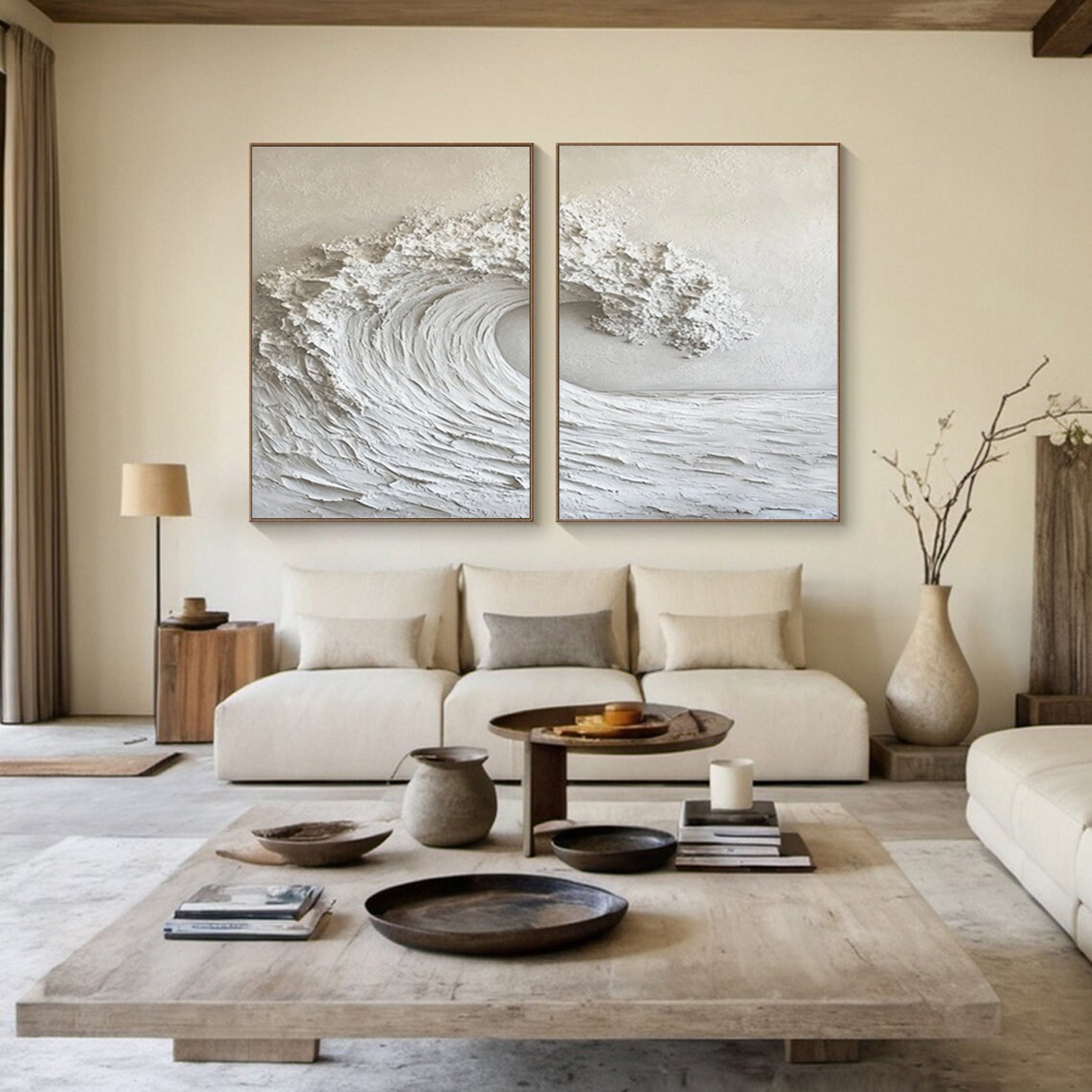 Textured Neutral Wave Canvas Modern Coastal Wall Art #OP012