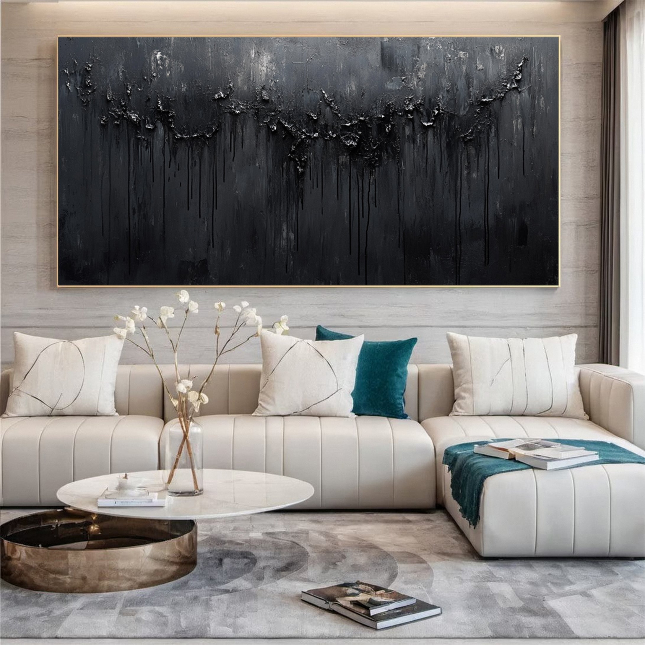 Modern Black Textured Wall Art for Living Room Decor #MM112