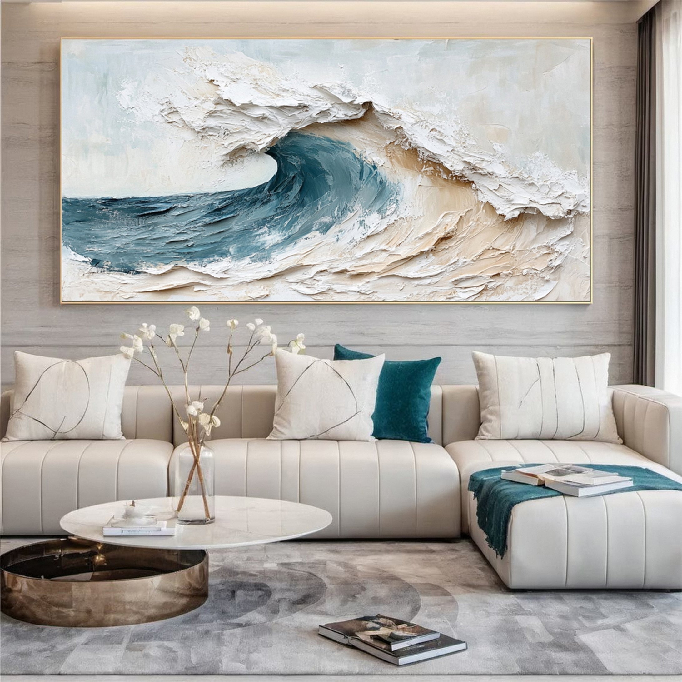 Large Textured Ocean Canvas Abstract Wave Wall Art #OP019