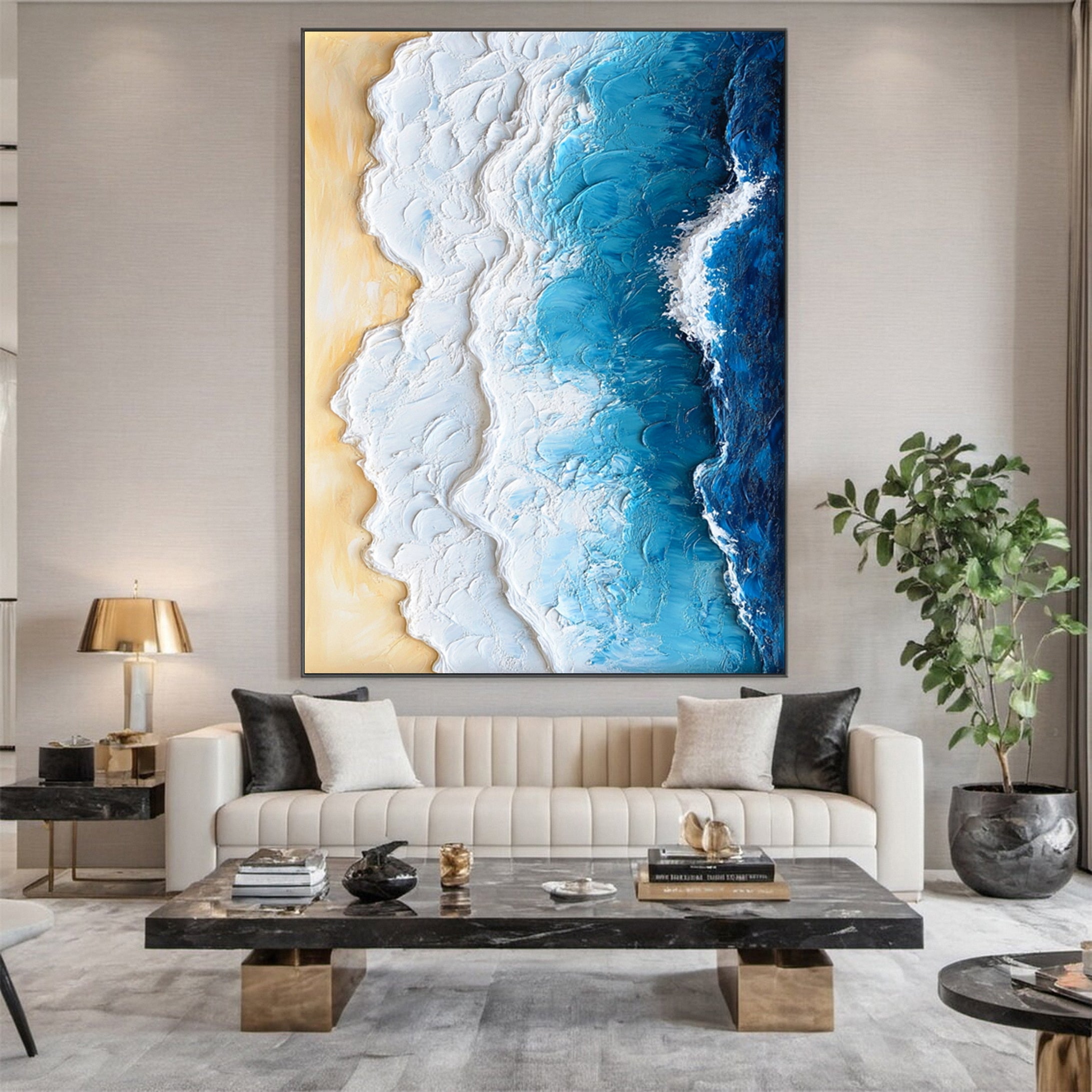 Modern Beach Canvas Art Vibrant Textured Ocean Wave Painting #OP030