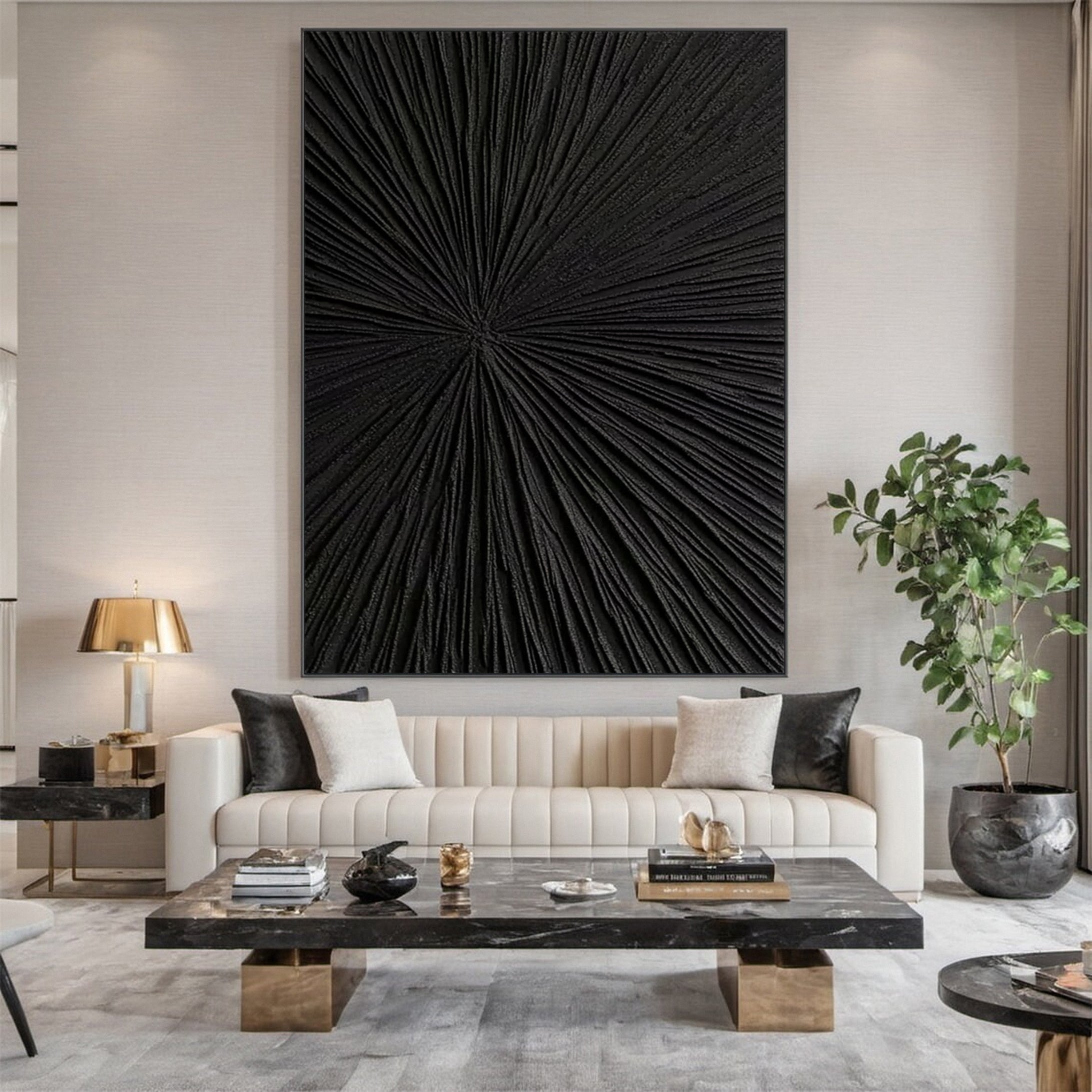 Sleek Black Textured Canvas Art