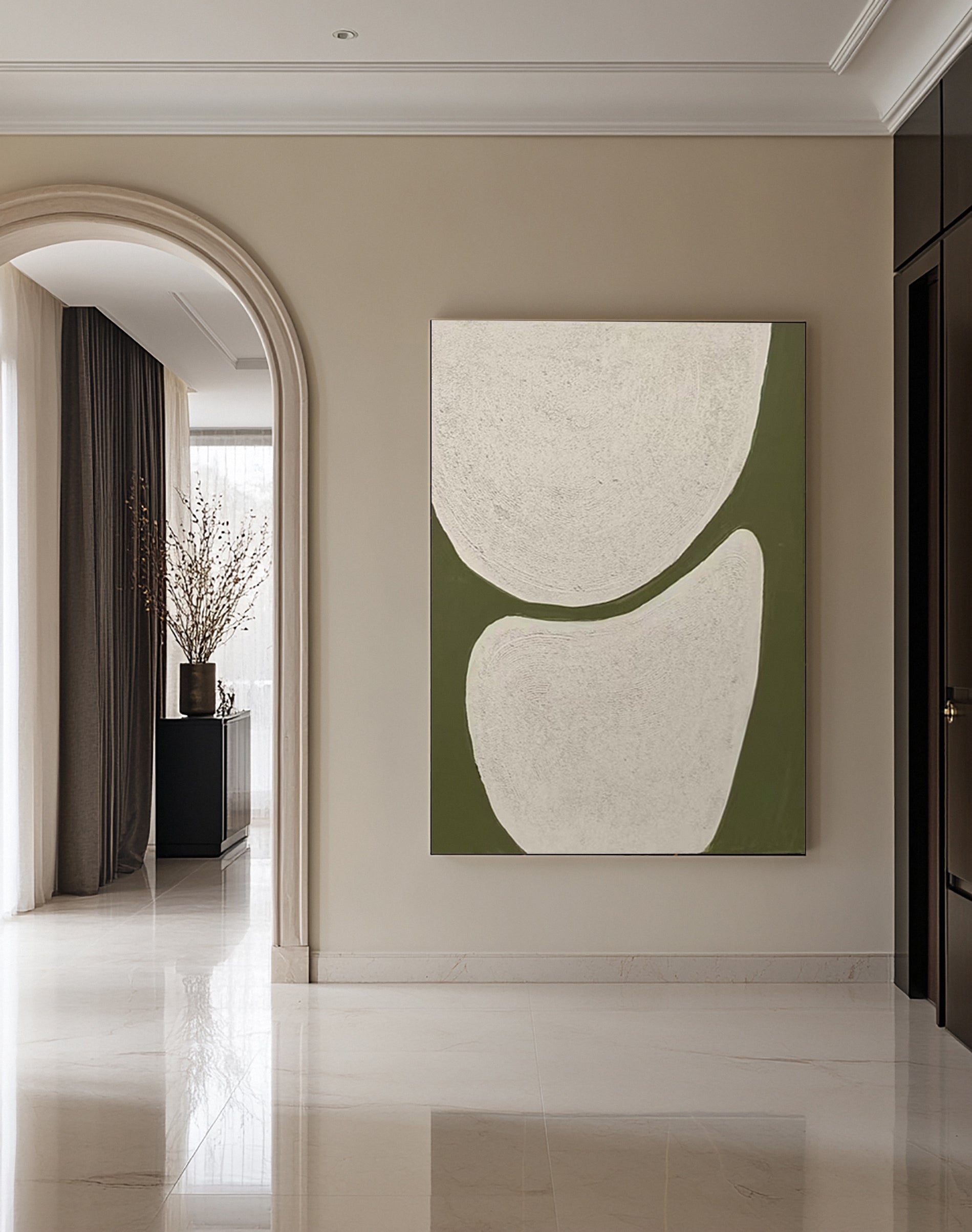 Minimalist Art with Textured Shapes in Olive and White #MM623
