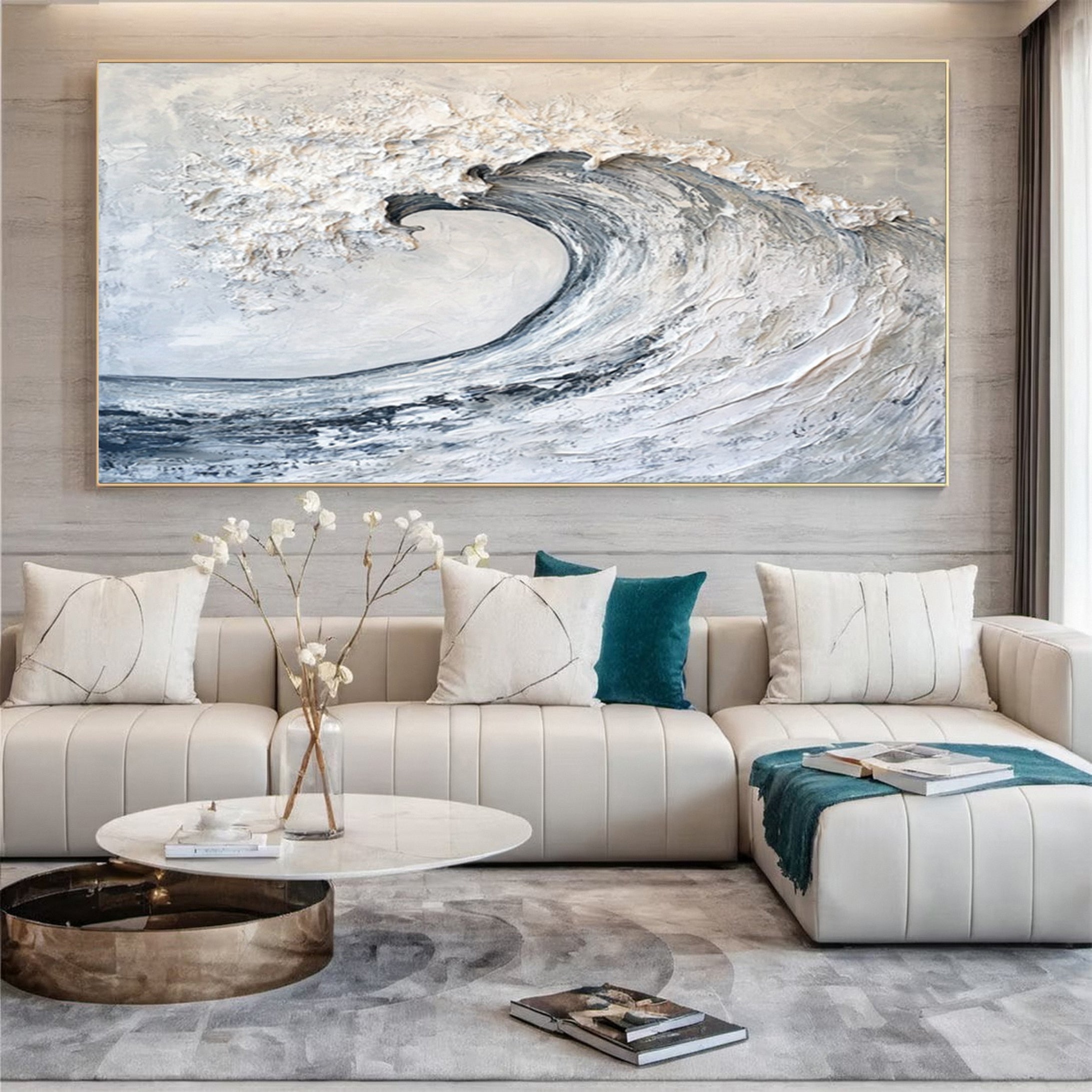 Luxury Ocean Wave Art Neutral Textured Canvas Decor #OP025